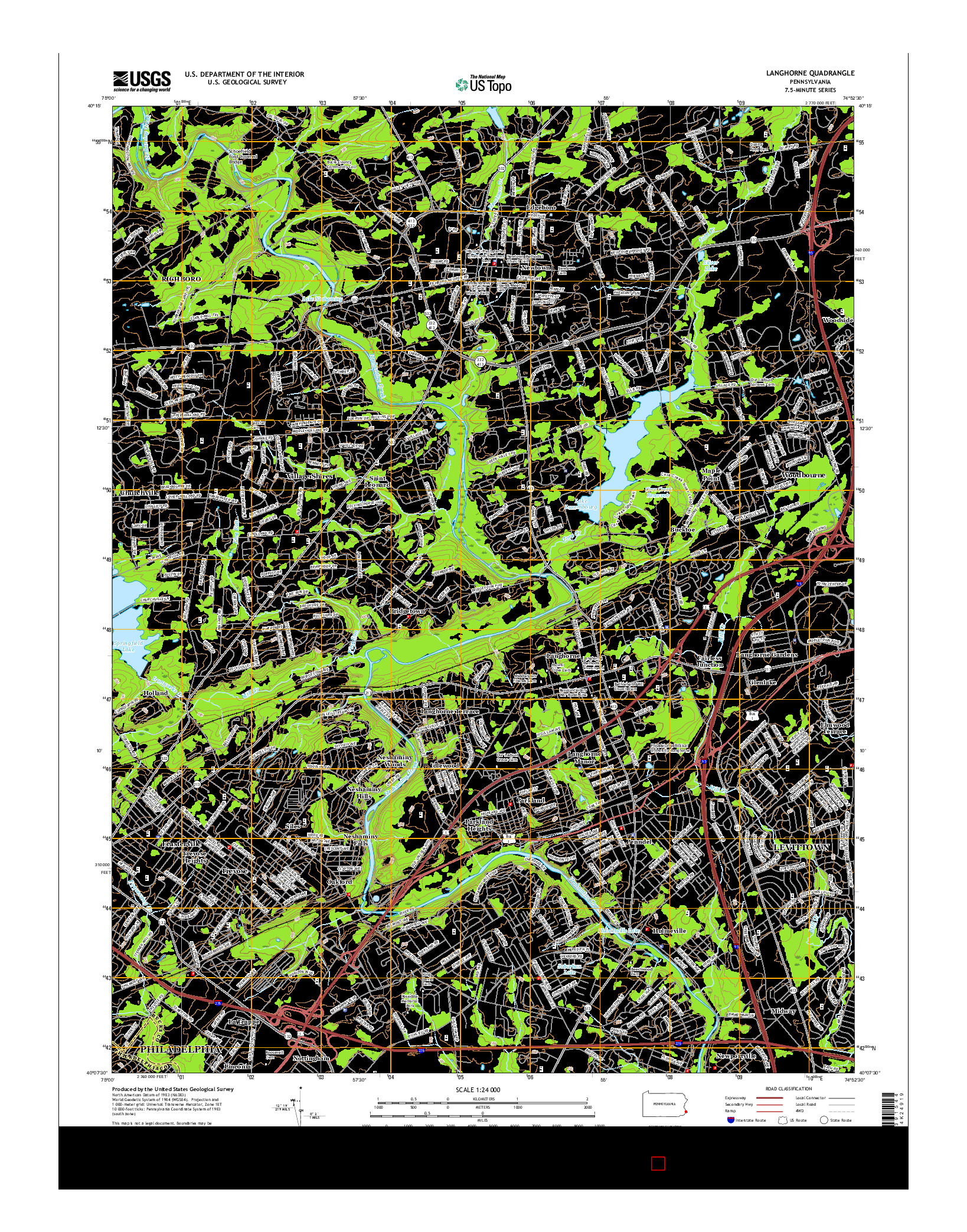 USGS US TOPO 7.5-MINUTE MAP FOR LANGHORNE, PA 2016
