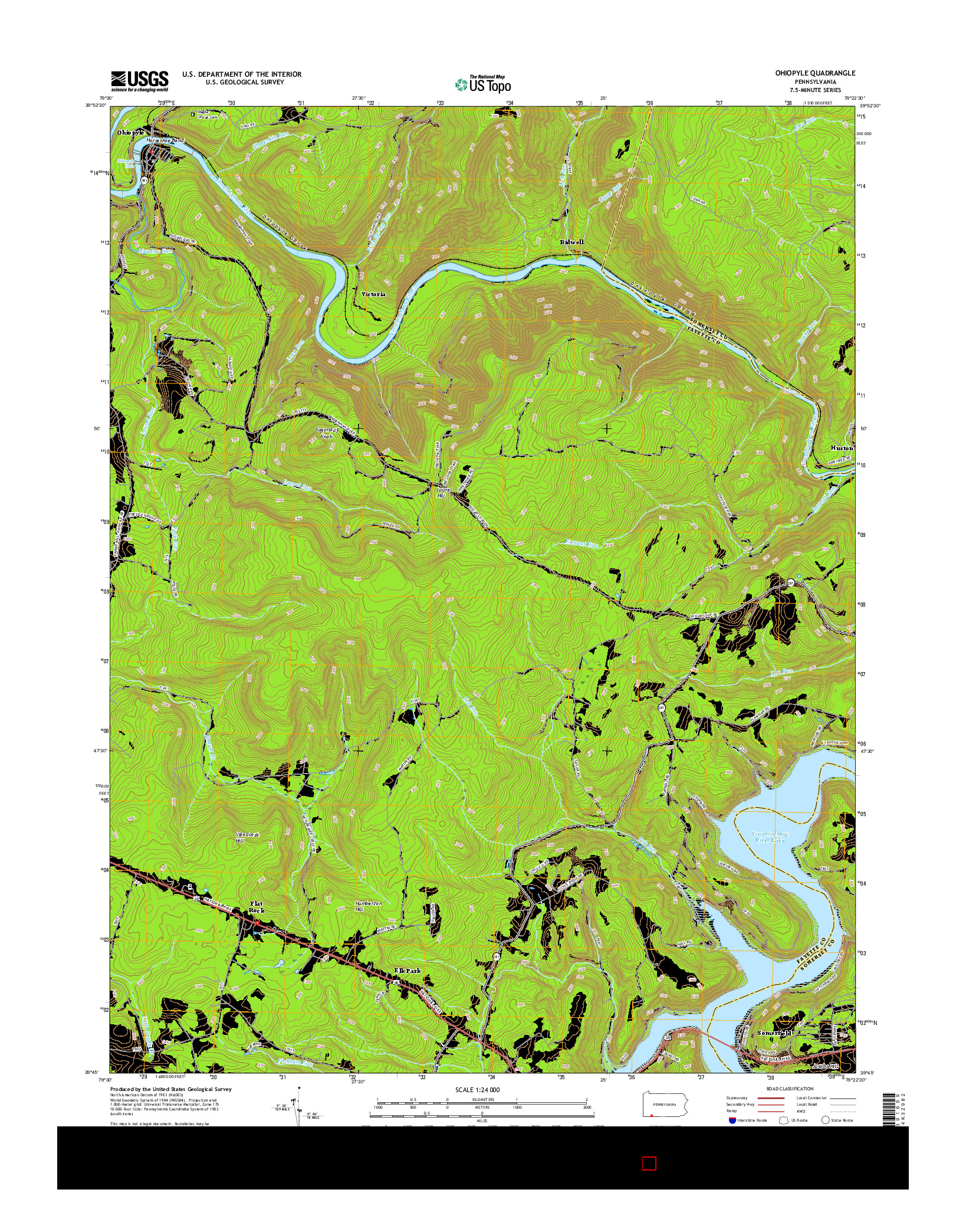 USGS US TOPO 7.5-MINUTE MAP FOR OHIOPYLE, PA 2016