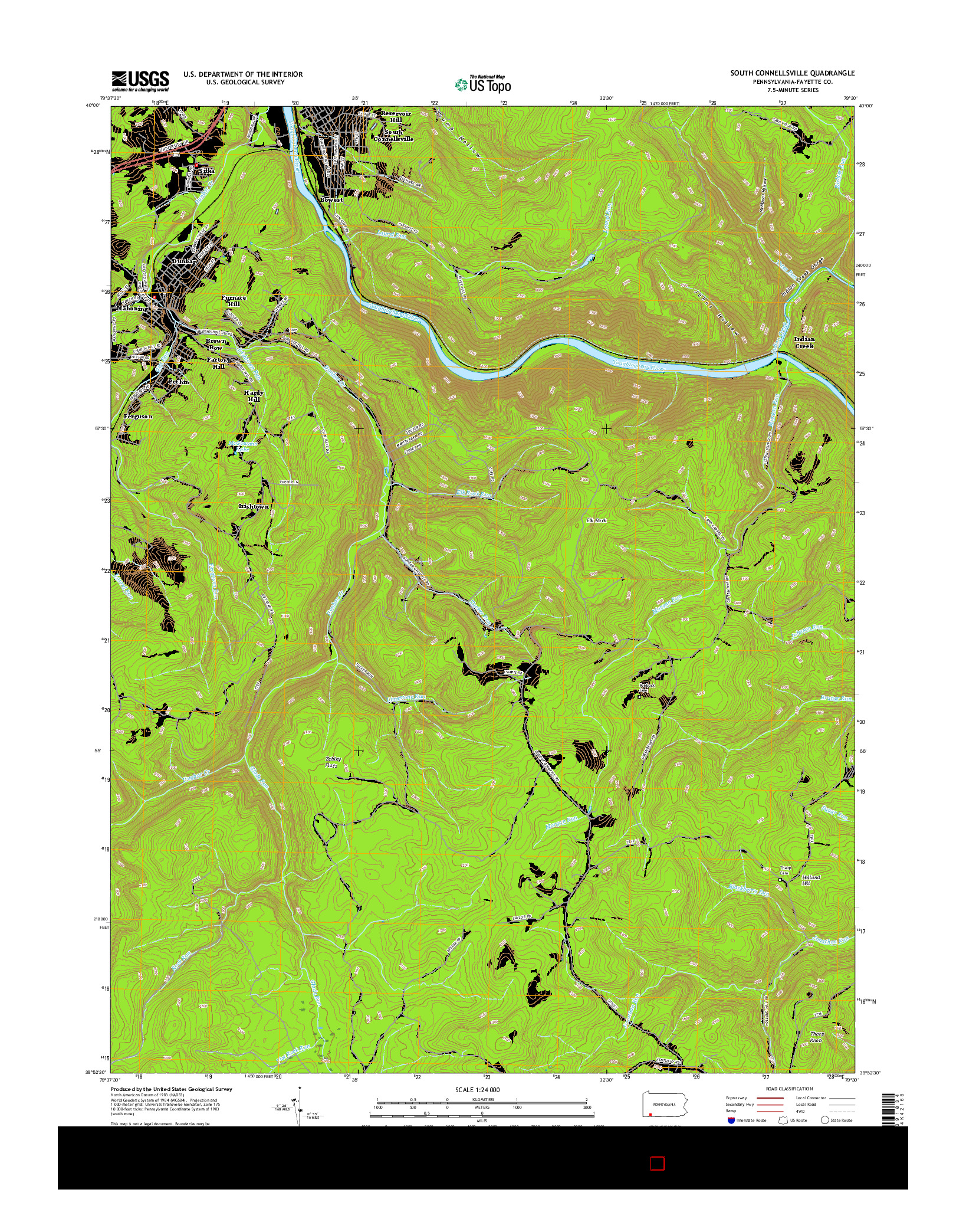 USGS US TOPO 7.5-MINUTE MAP FOR SOUTH CONNELLSVILLE, PA 2016