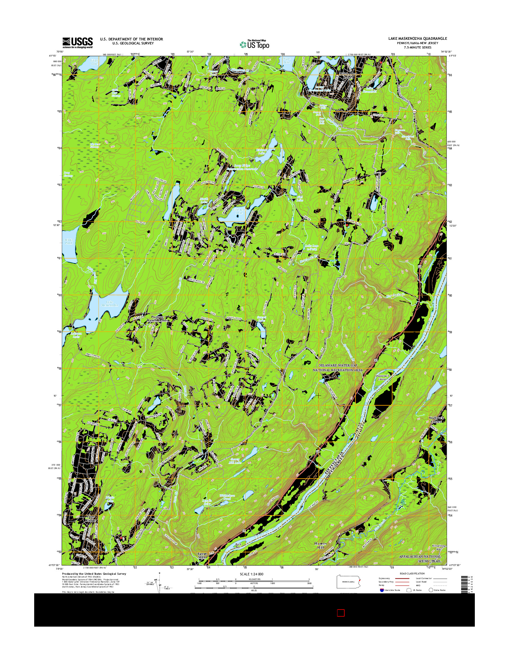 USGS US TOPO 7.5-MINUTE MAP FOR LAKE MASKENOZHA, PA-NJ 2016