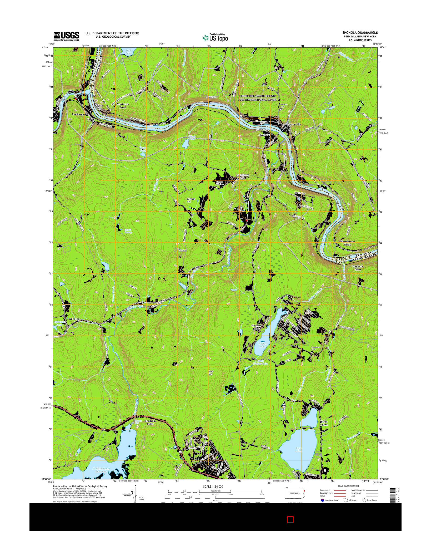 USGS US TOPO 7.5-MINUTE MAP FOR SHOHOLA, PA-NY 2016