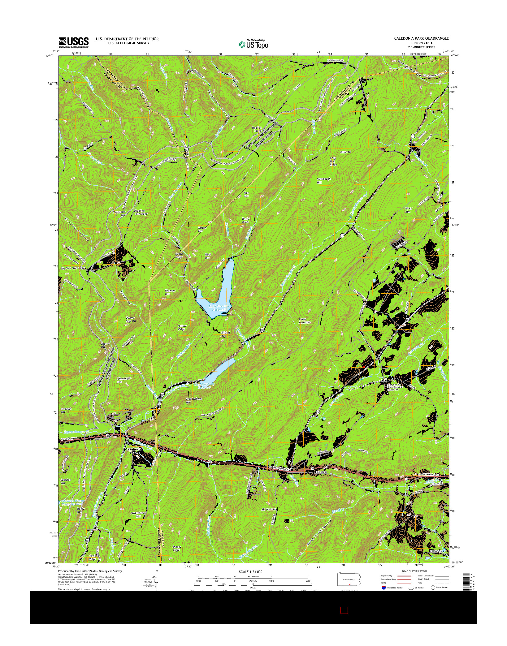 USGS US TOPO 7.5-MINUTE MAP FOR CALEDONIA PARK, PA 2016