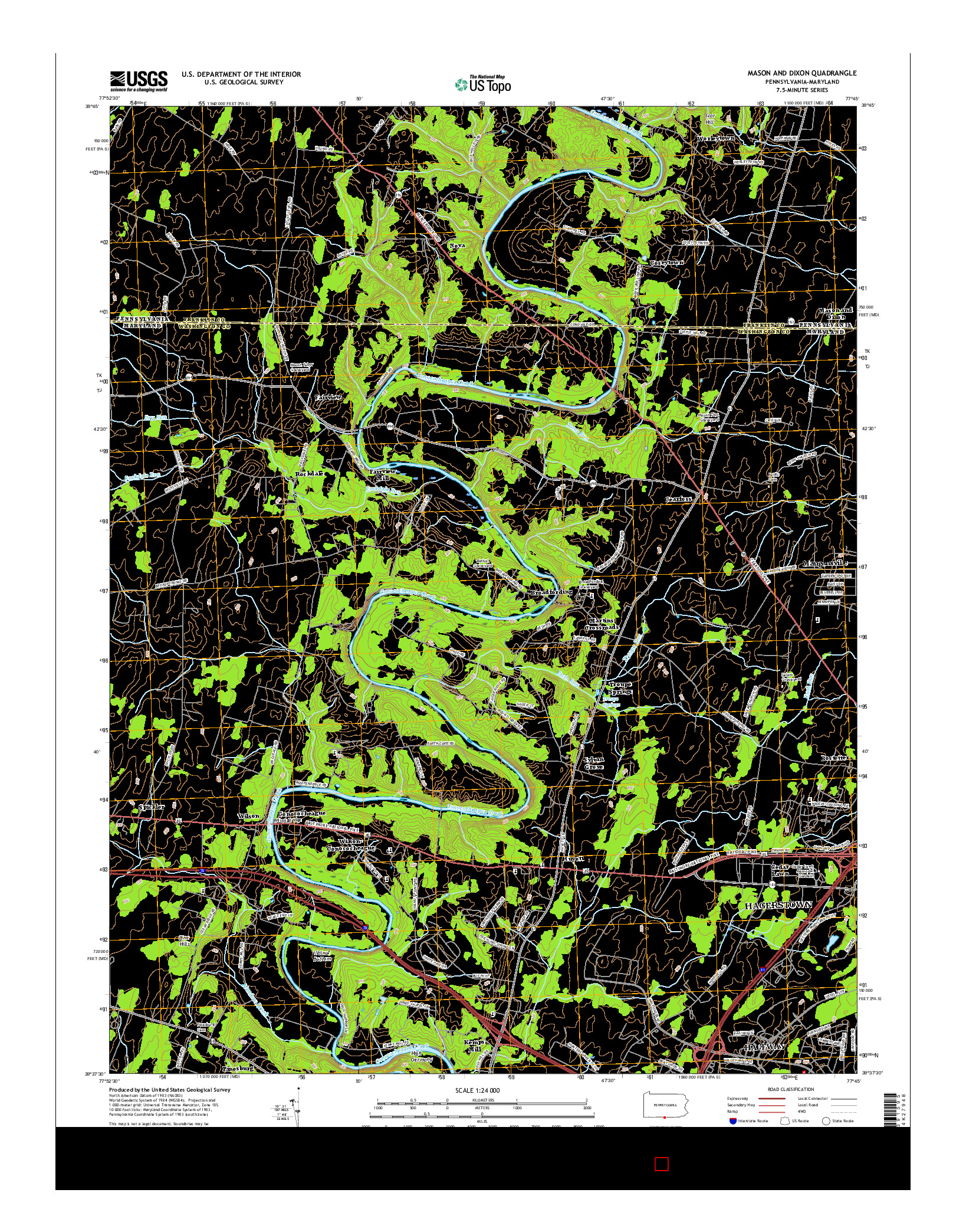 USGS US TOPO 7.5-MINUTE MAP FOR MASON AND DIXON, PA-MD 2016