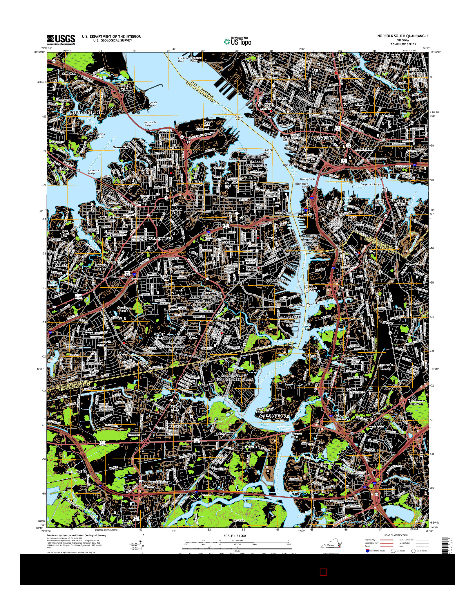 USGS US TOPO 7.5-MINUTE MAP FOR NORFOLK SOUTH, VA 2016