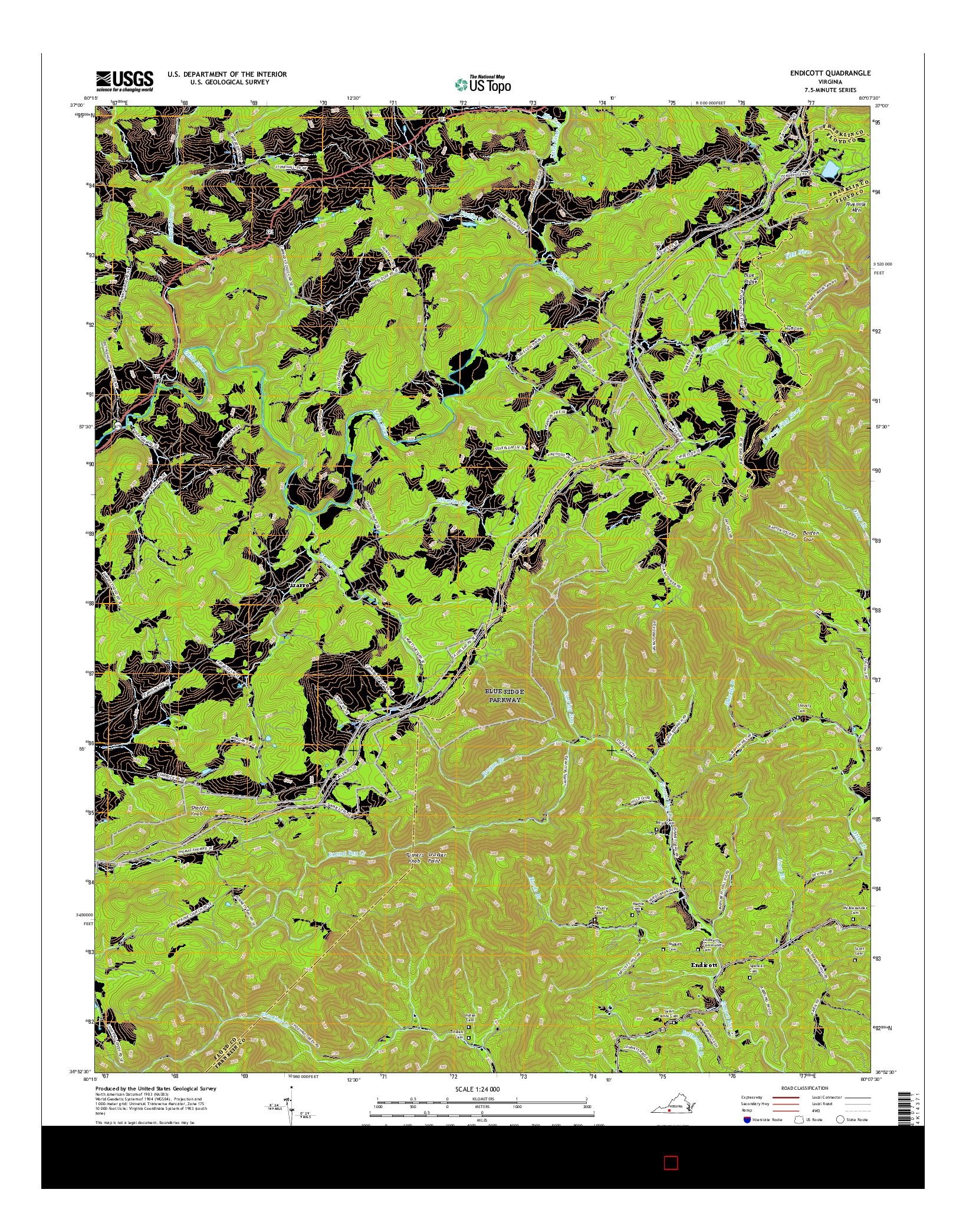 USGS US TOPO 7.5-MINUTE MAP FOR ENDICOTT, VA 2016