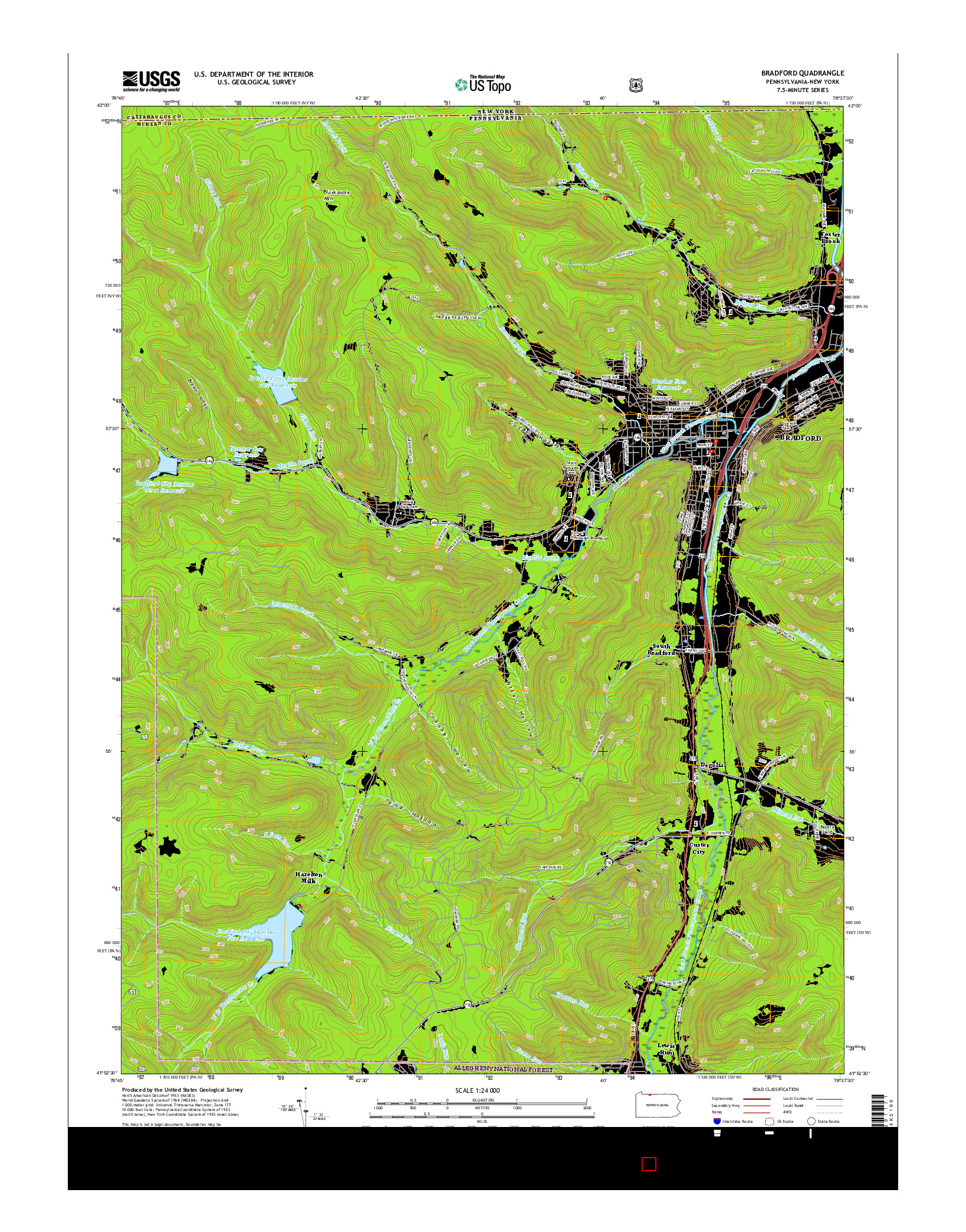 USGS US TOPO 7.5-MINUTE MAP FOR BRADFORD, PA-NY 2016