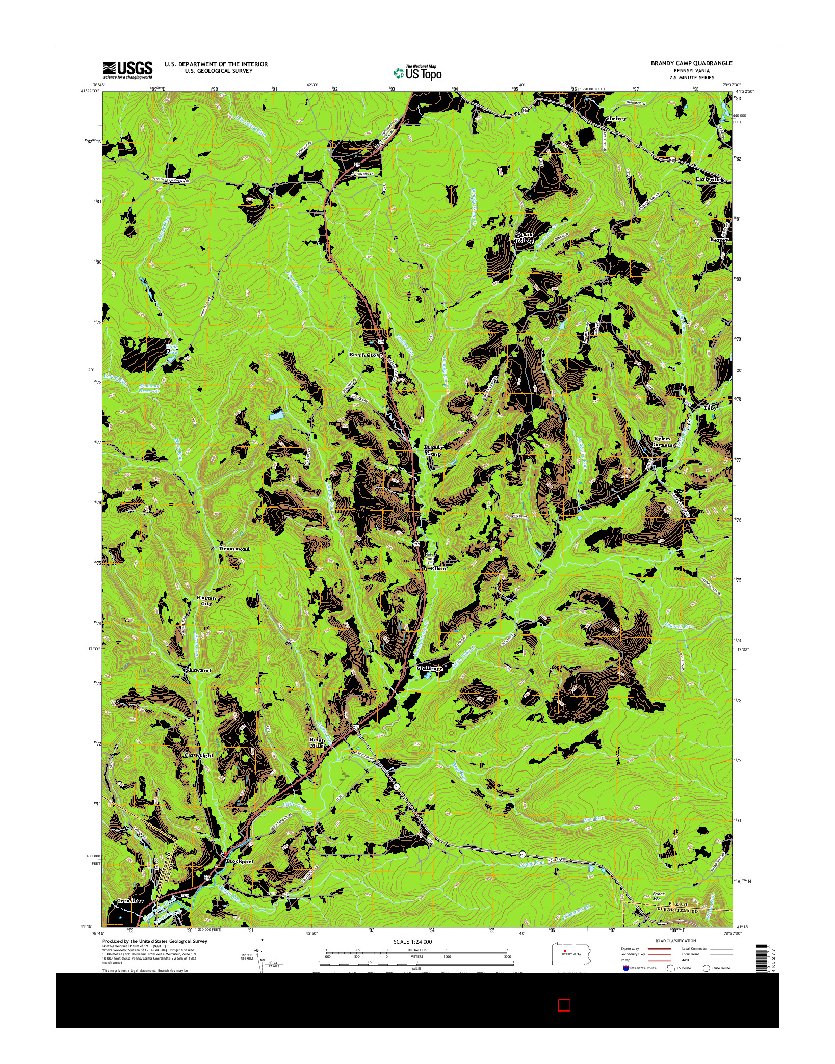 USGS US TOPO 7.5-MINUTE MAP FOR BRANDY CAMP, PA 2016