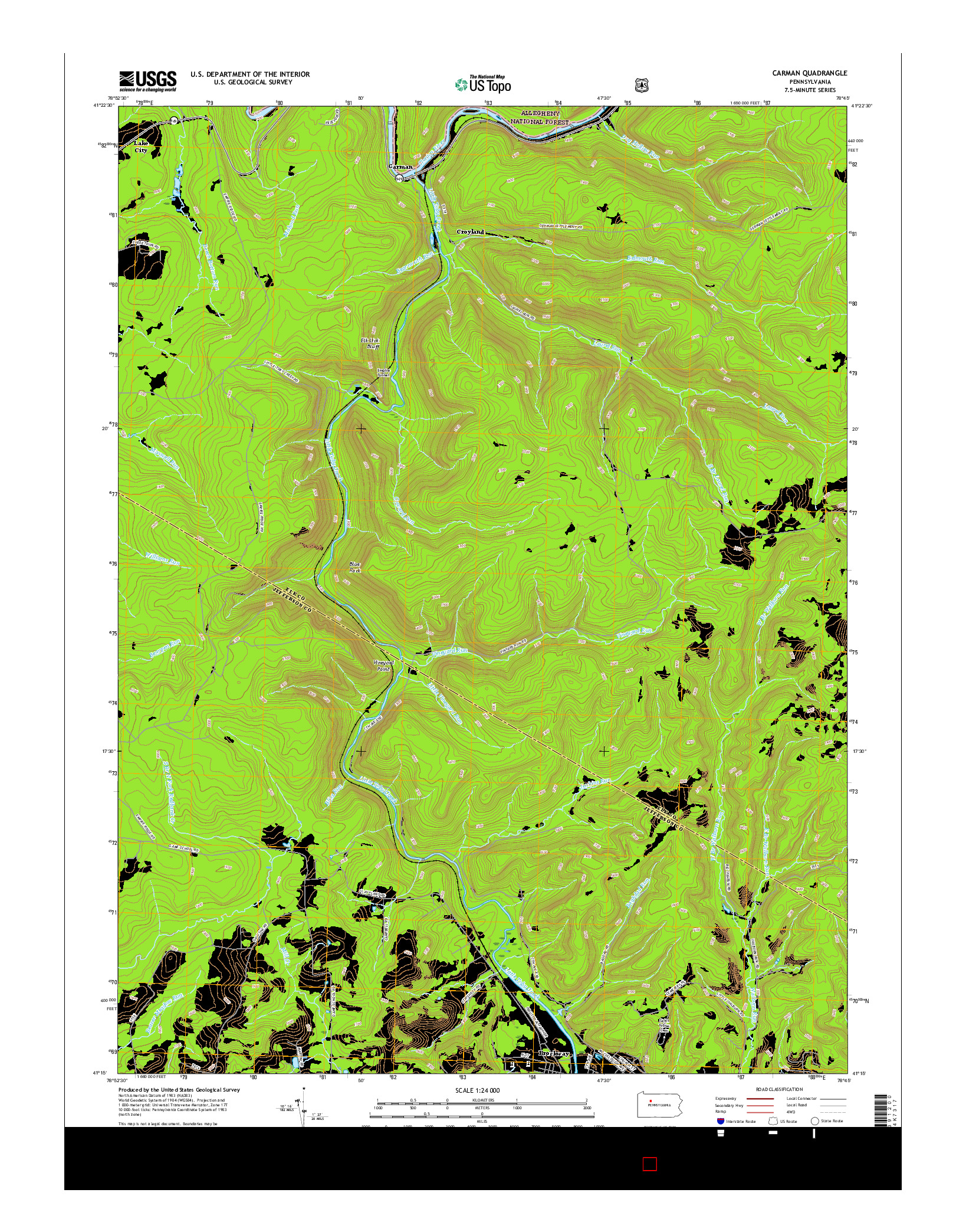 USGS US TOPO 7.5-MINUTE MAP FOR CARMAN, PA 2016
