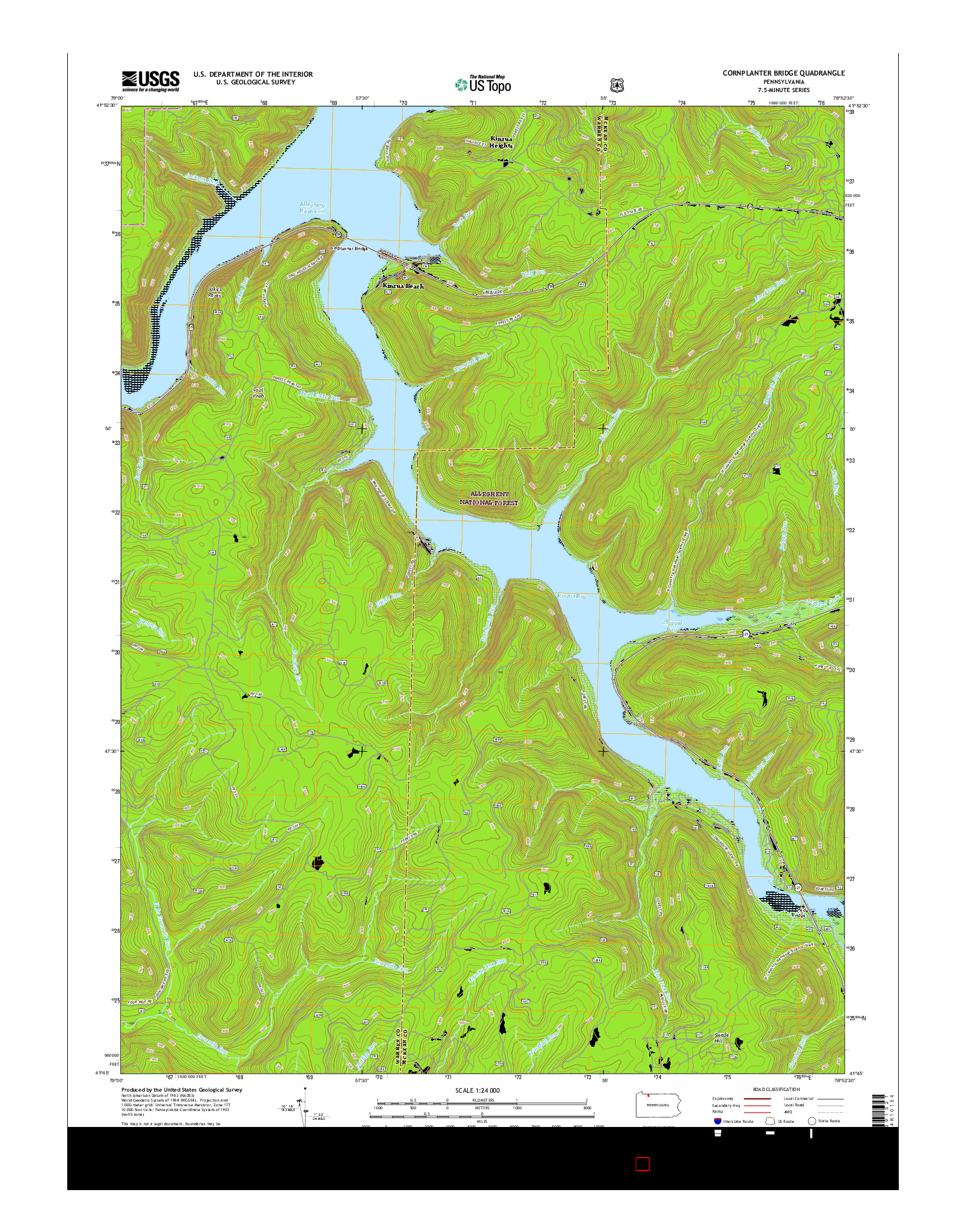 USGS US TOPO 7.5-MINUTE MAP FOR CORNPLANTER BRIDGE, PA 2016