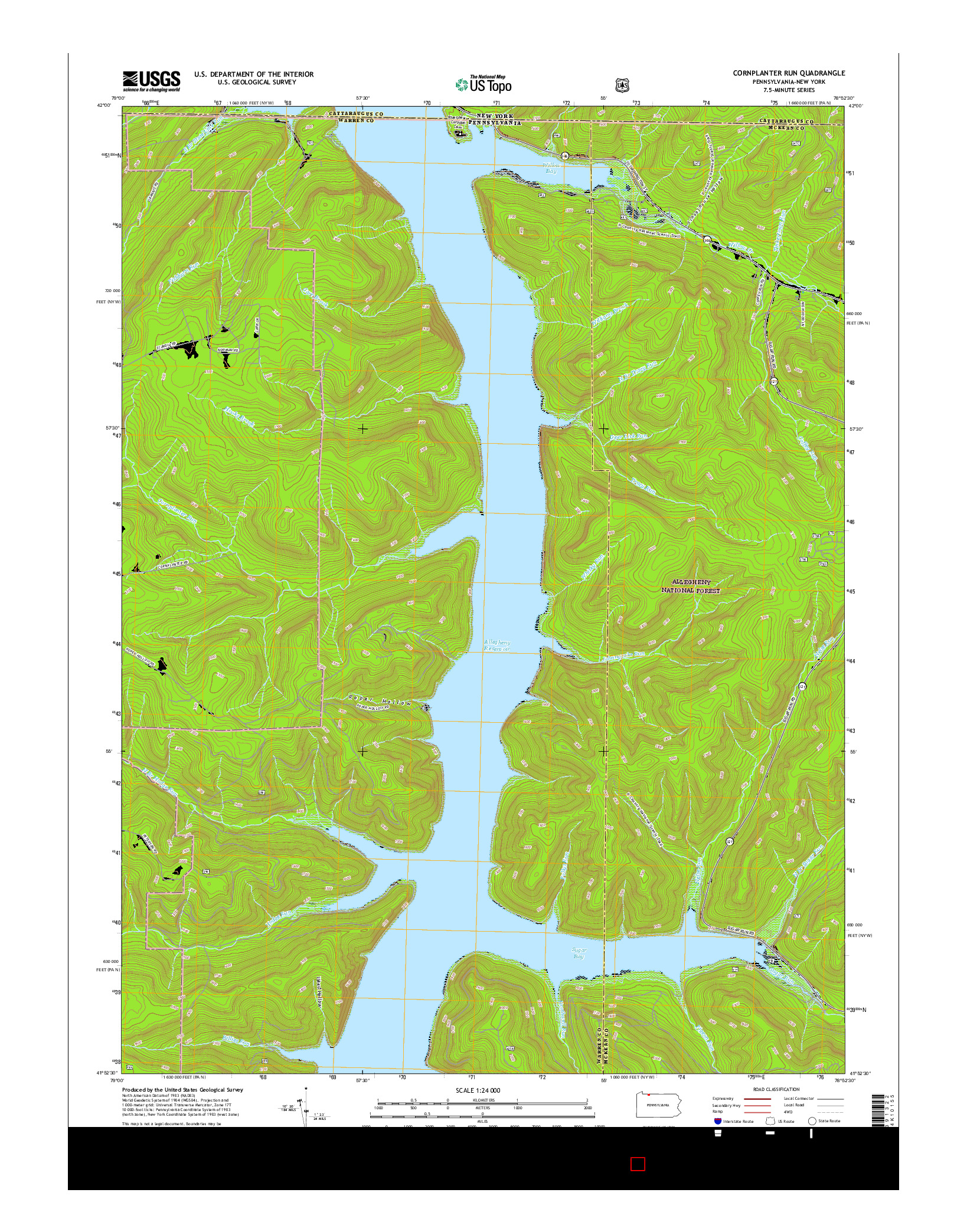 USGS US TOPO 7.5-MINUTE MAP FOR CORNPLANTER RUN, PA-NY 2016
