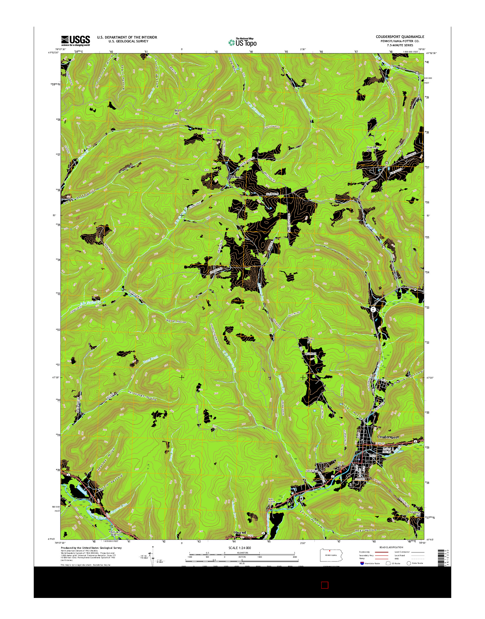 USGS US TOPO 7.5-MINUTE MAP FOR COUDERSPORT, PA 2016