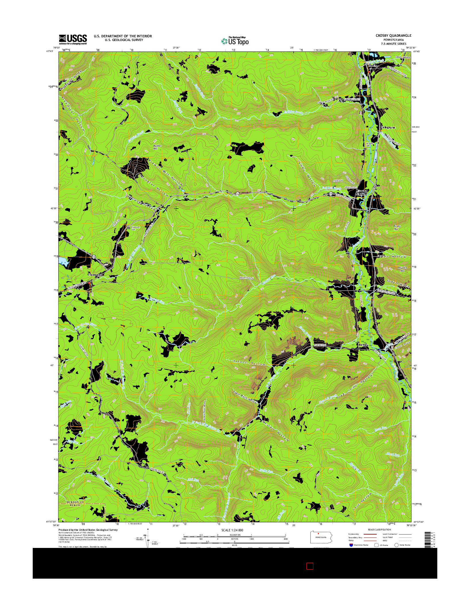USGS US TOPO 7.5-MINUTE MAP FOR CROSBY, PA 2016