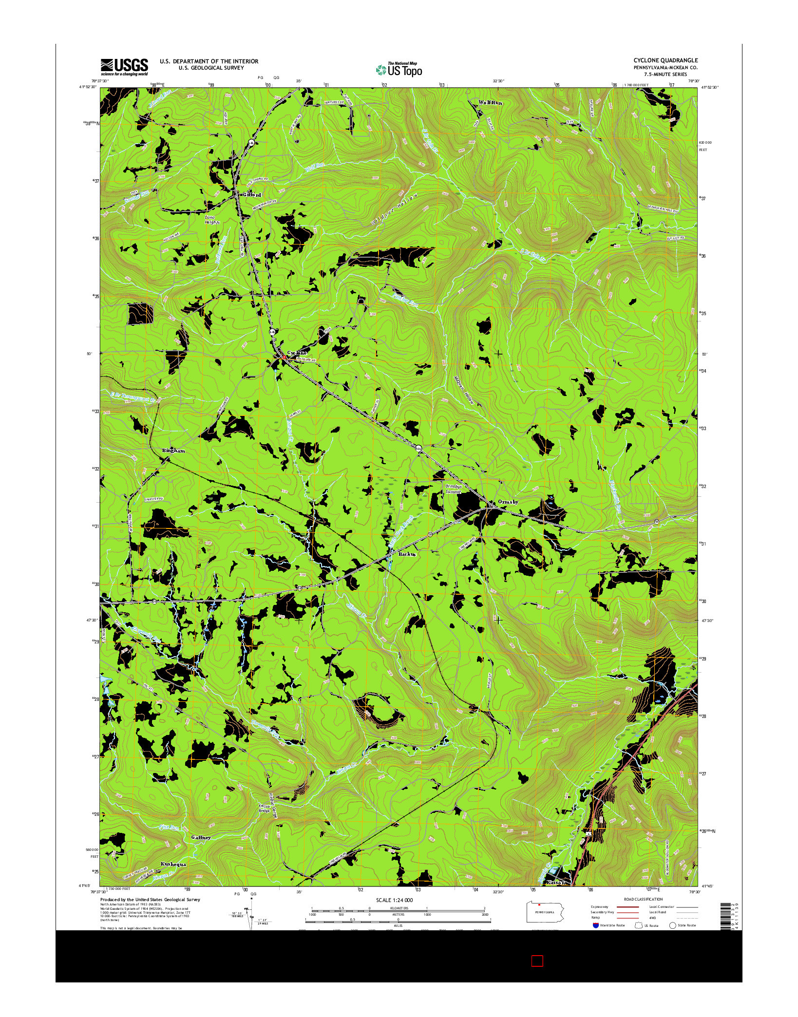 USGS US TOPO 7.5-MINUTE MAP FOR CYCLONE, PA 2016