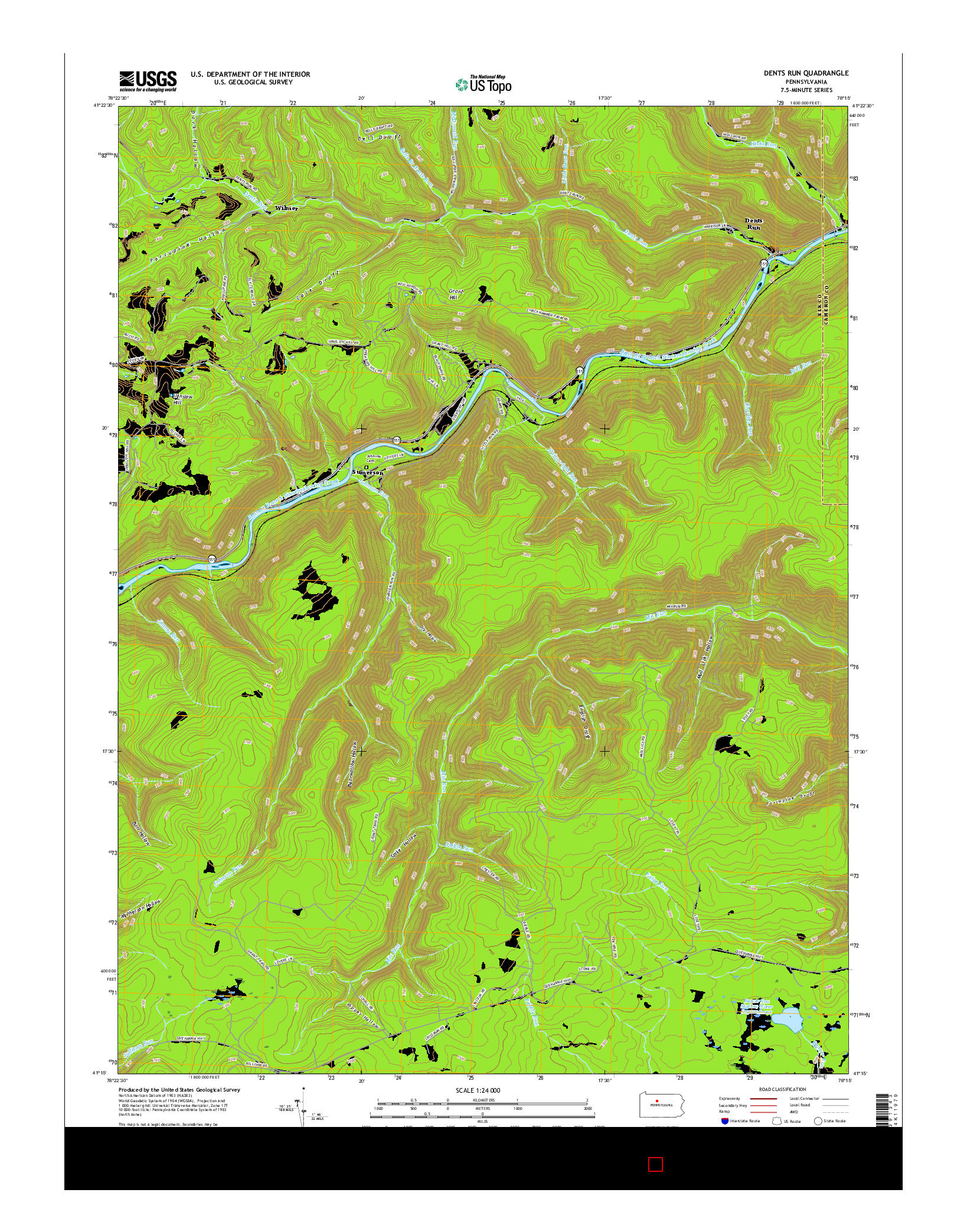 USGS US TOPO 7.5-MINUTE MAP FOR DENTS RUN, PA 2016