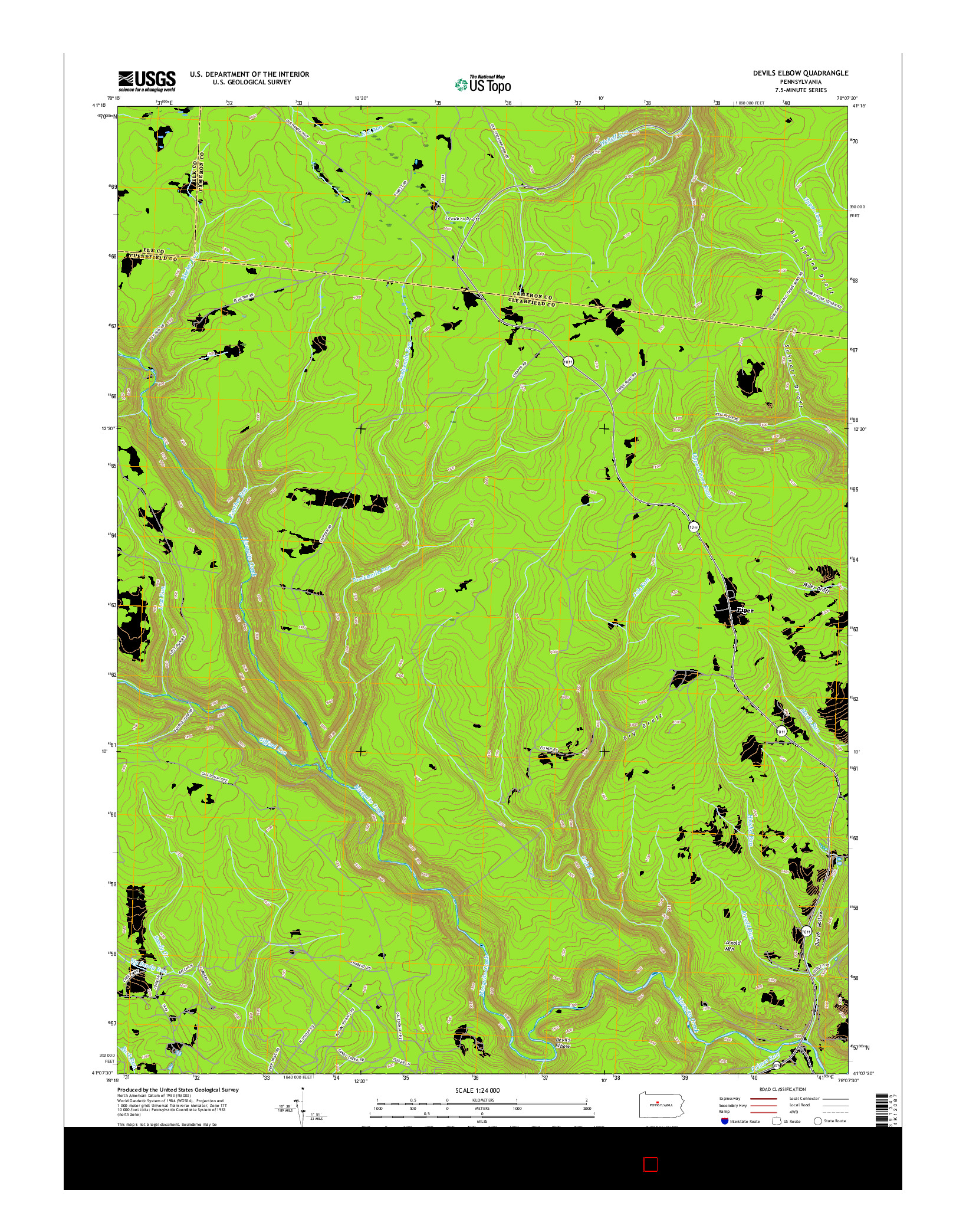 USGS US TOPO 7.5-MINUTE MAP FOR DEVILS ELBOW, PA 2016