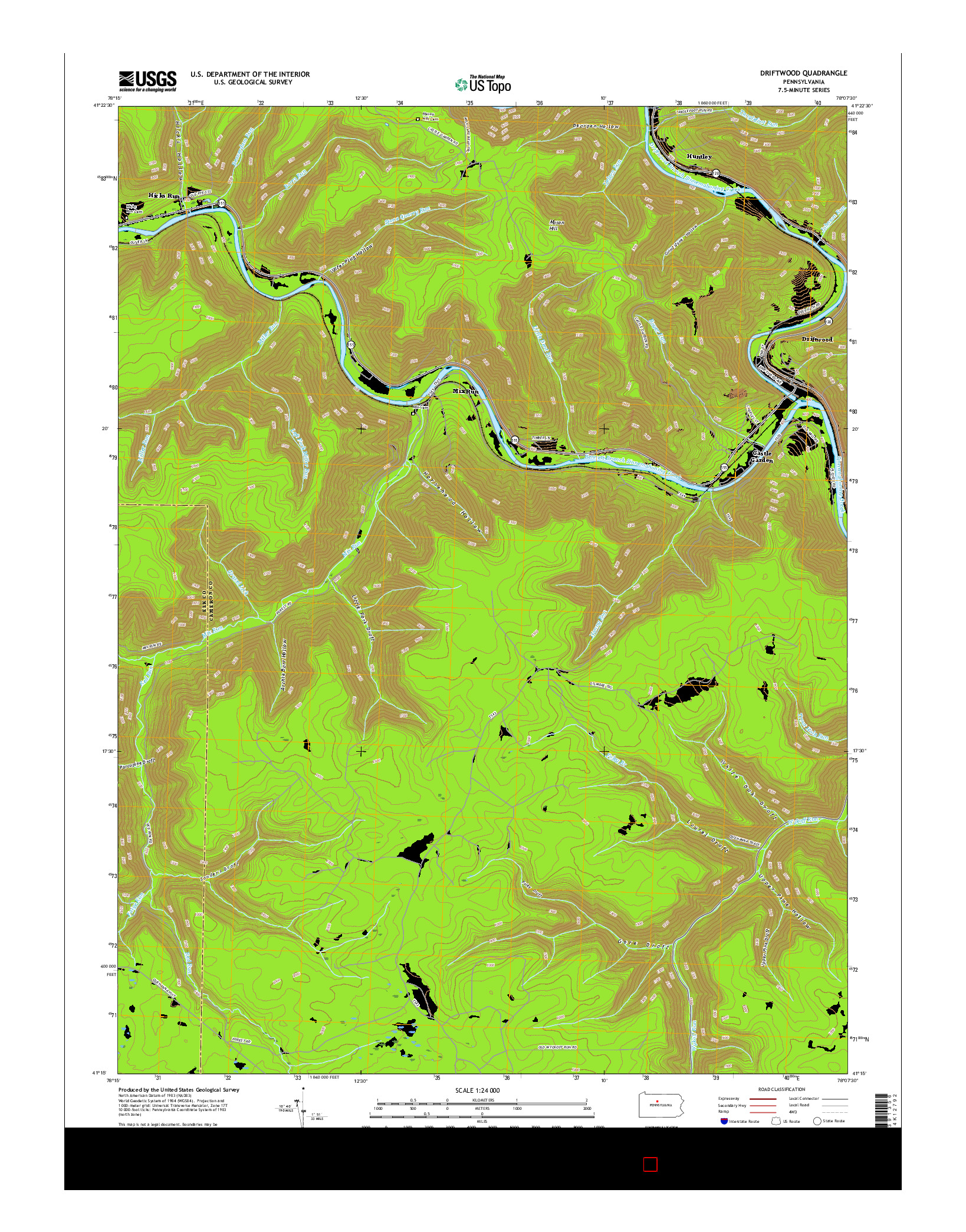 USGS US TOPO 7.5-MINUTE MAP FOR DRIFTWOOD, PA 2016