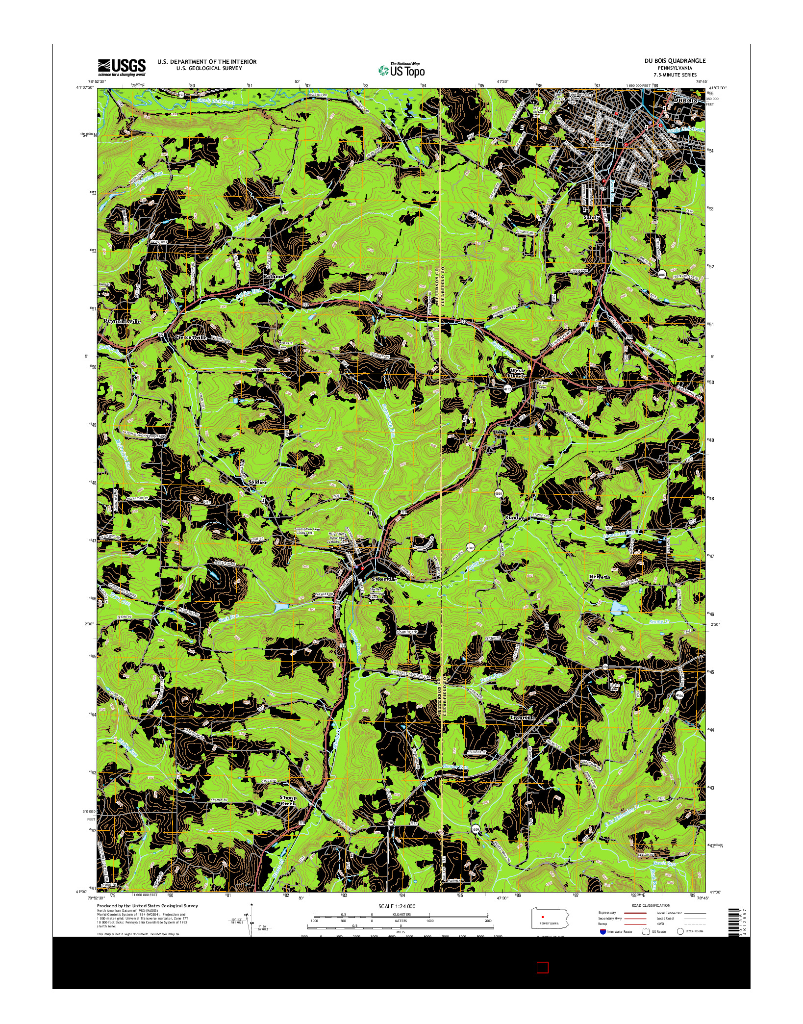 USGS US TOPO 7.5-MINUTE MAP FOR DU BOIS, PA 2016