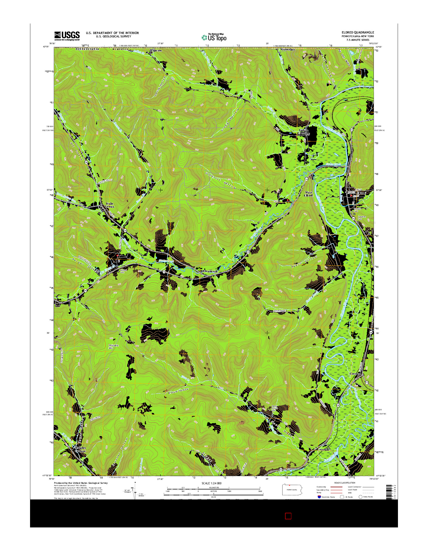 USGS US TOPO 7.5-MINUTE MAP FOR ELDRED, PA-NY 2016