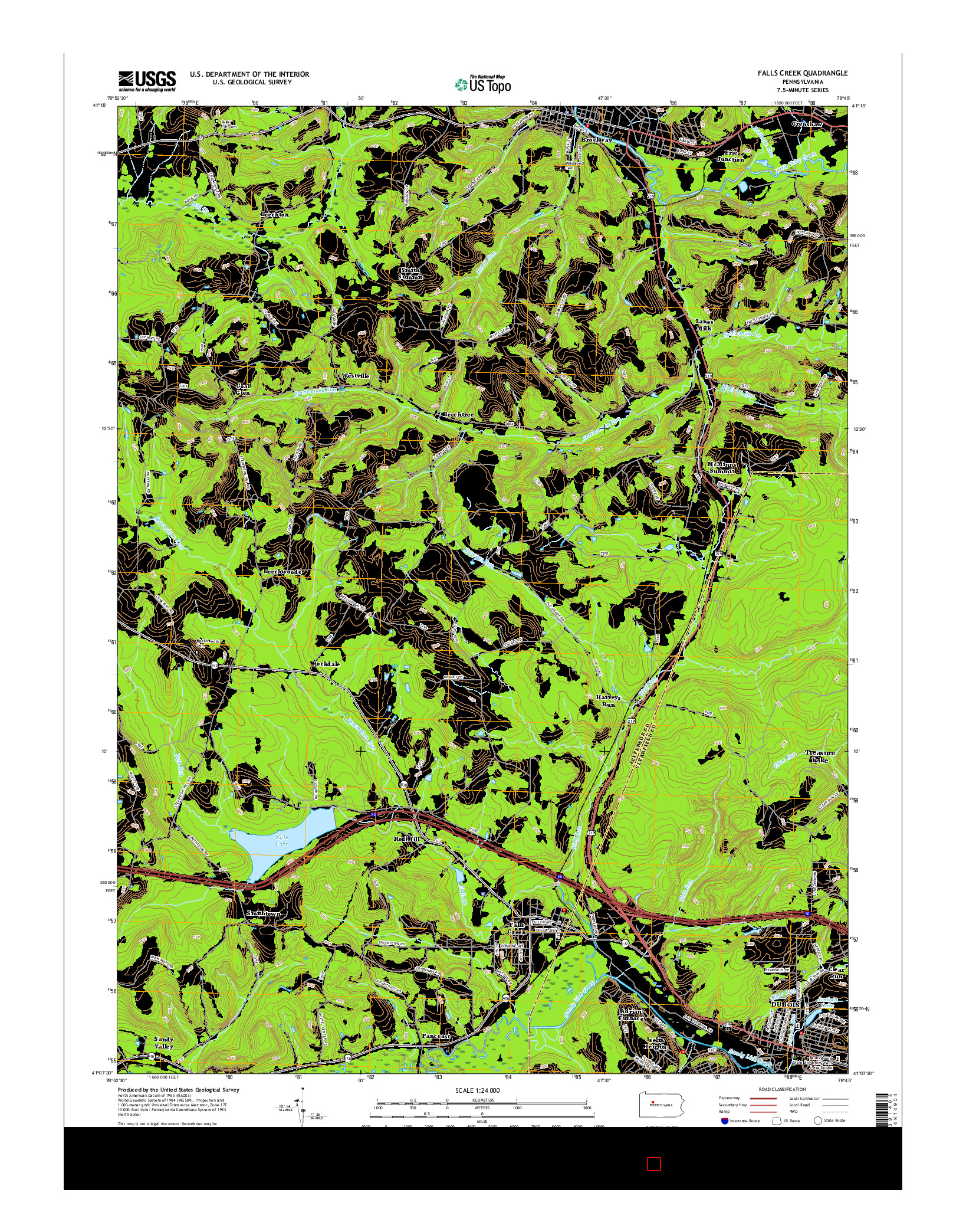 USGS US TOPO 7.5-MINUTE MAP FOR FALLS CREEK, PA 2016