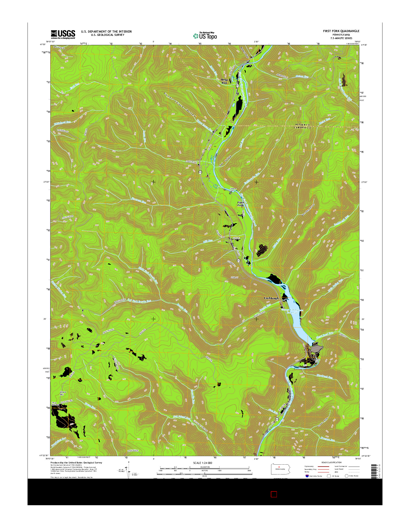 USGS US TOPO 7.5-MINUTE MAP FOR FIRST FORK, PA 2016