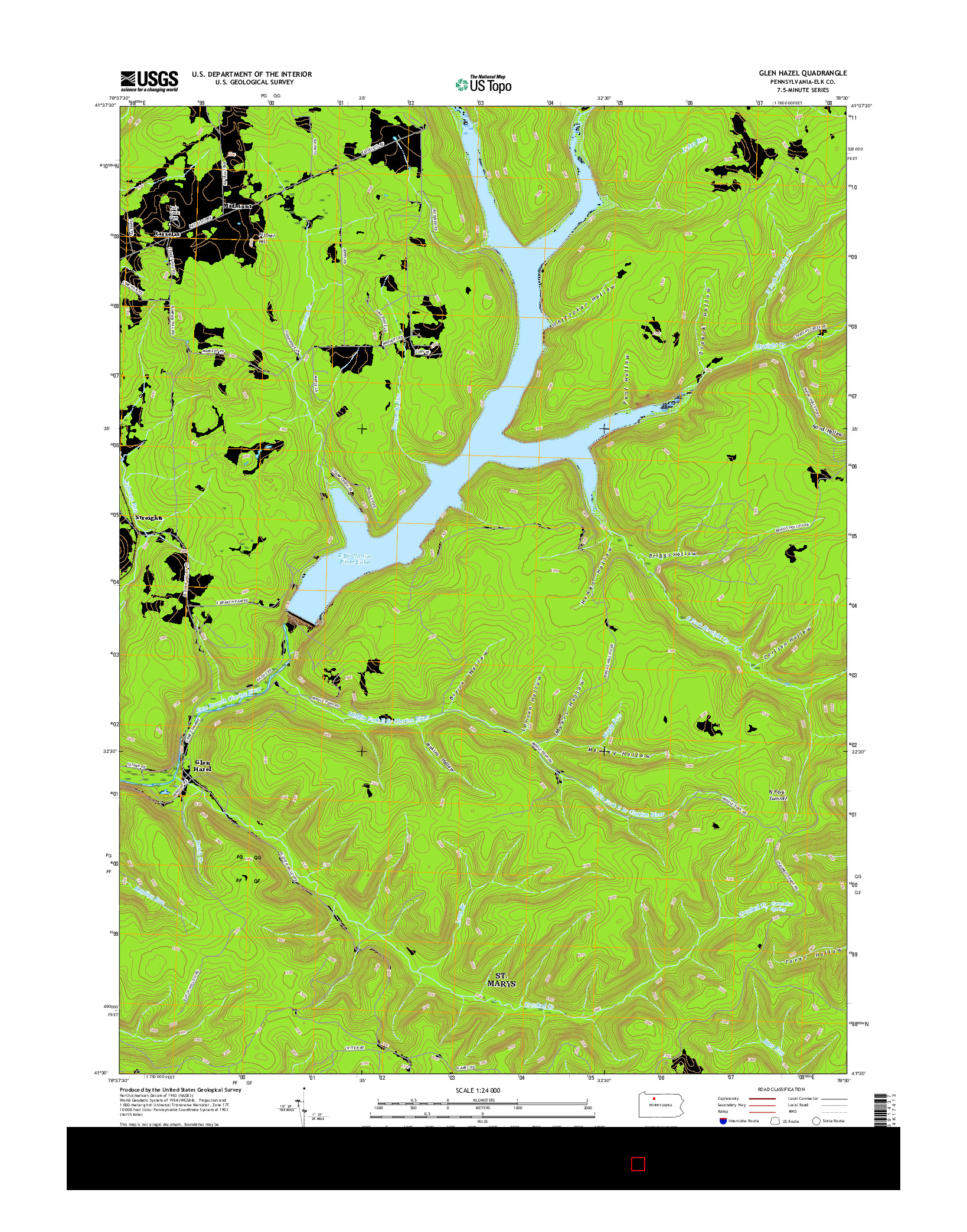 USGS US TOPO 7.5-MINUTE MAP FOR GLEN HAZEL, PA 2016