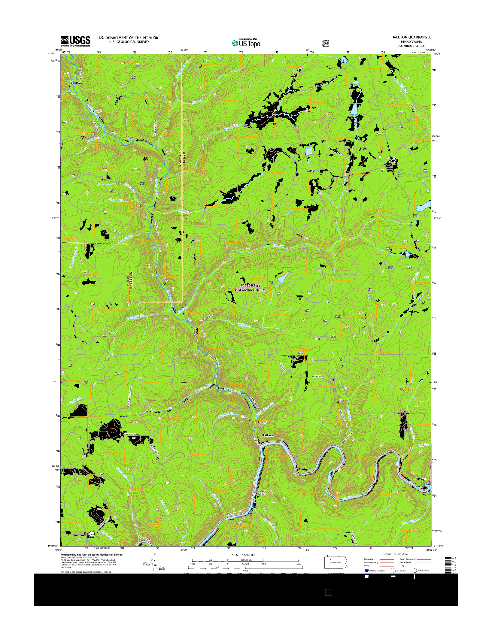 USGS US TOPO 7.5-MINUTE MAP FOR HALLTON, PA 2016