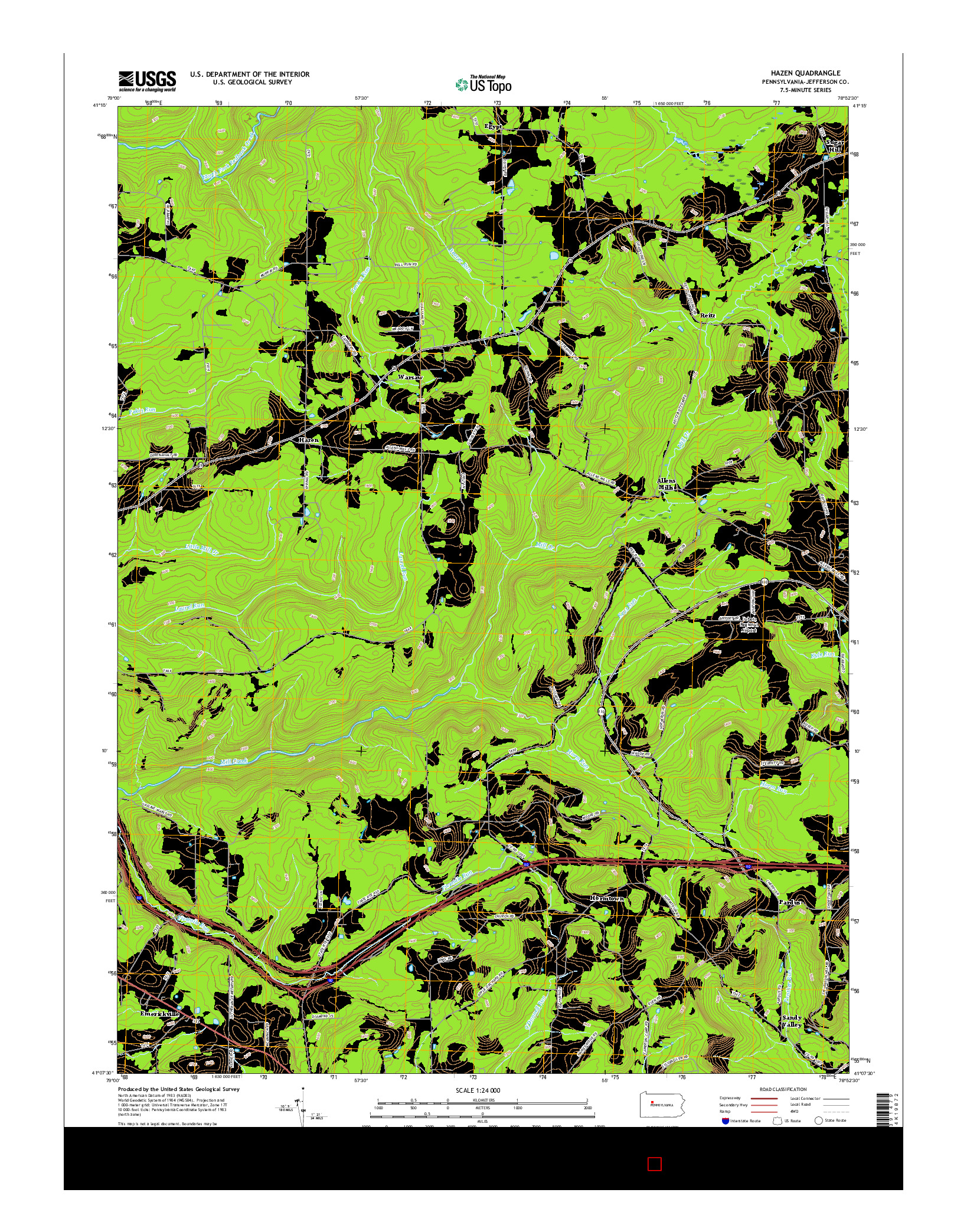 USGS US TOPO 7.5-MINUTE MAP FOR HAZEN, PA 2016