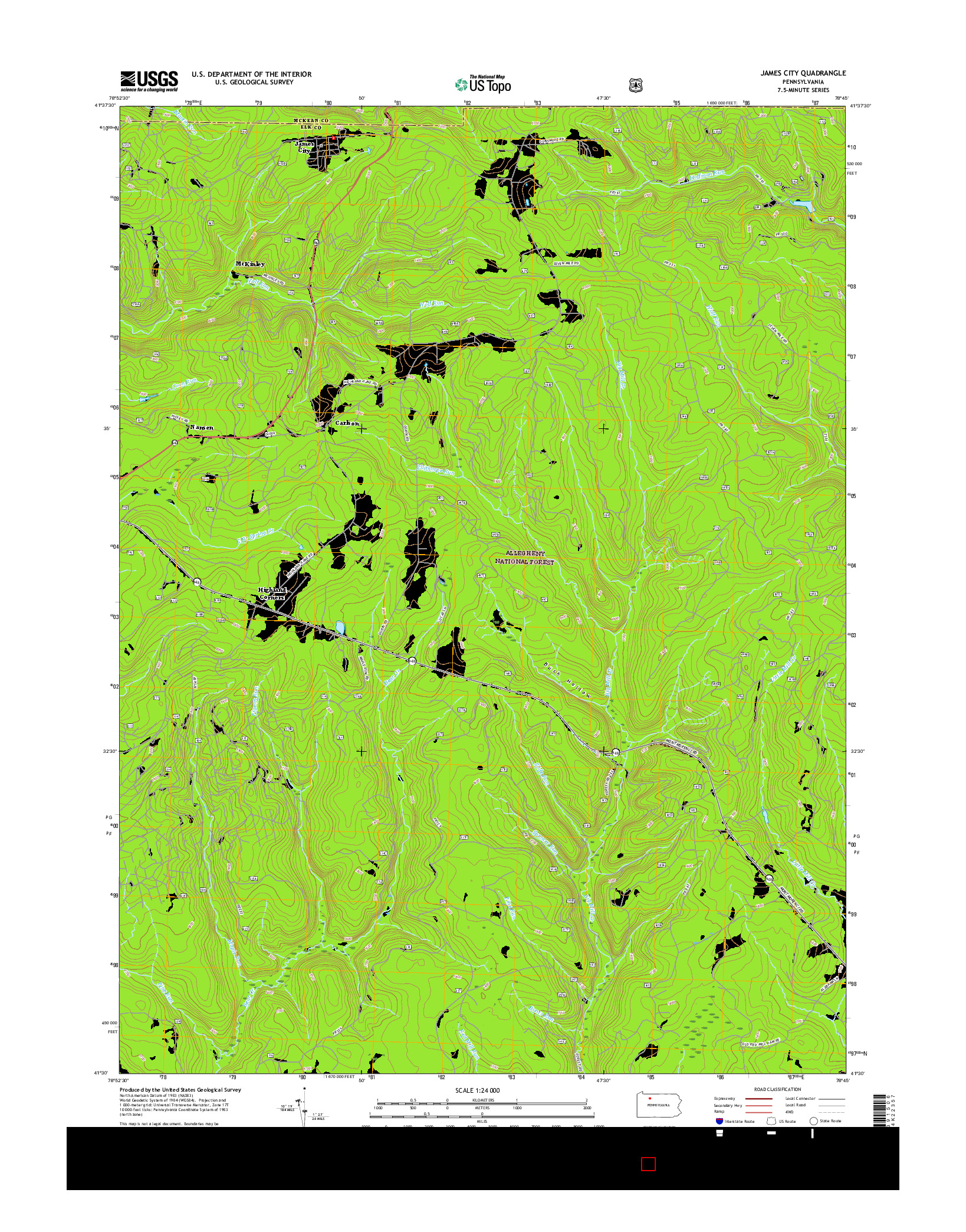 USGS US TOPO 7.5-MINUTE MAP FOR JAMES CITY, PA 2016