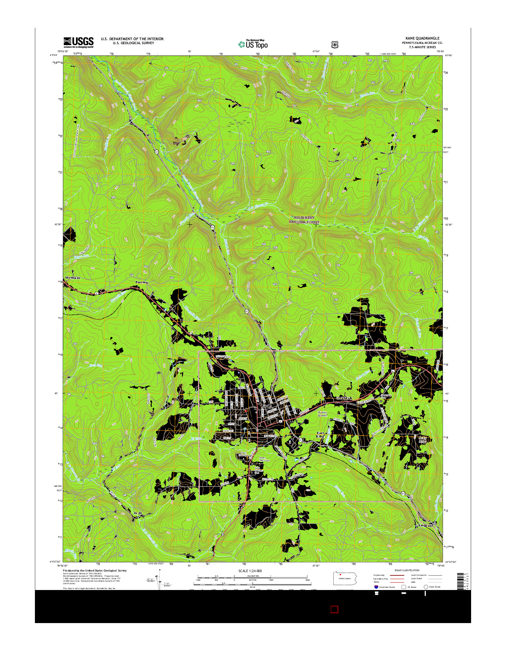 USGS US TOPO 7.5-MINUTE MAP FOR KANE, PA 2016