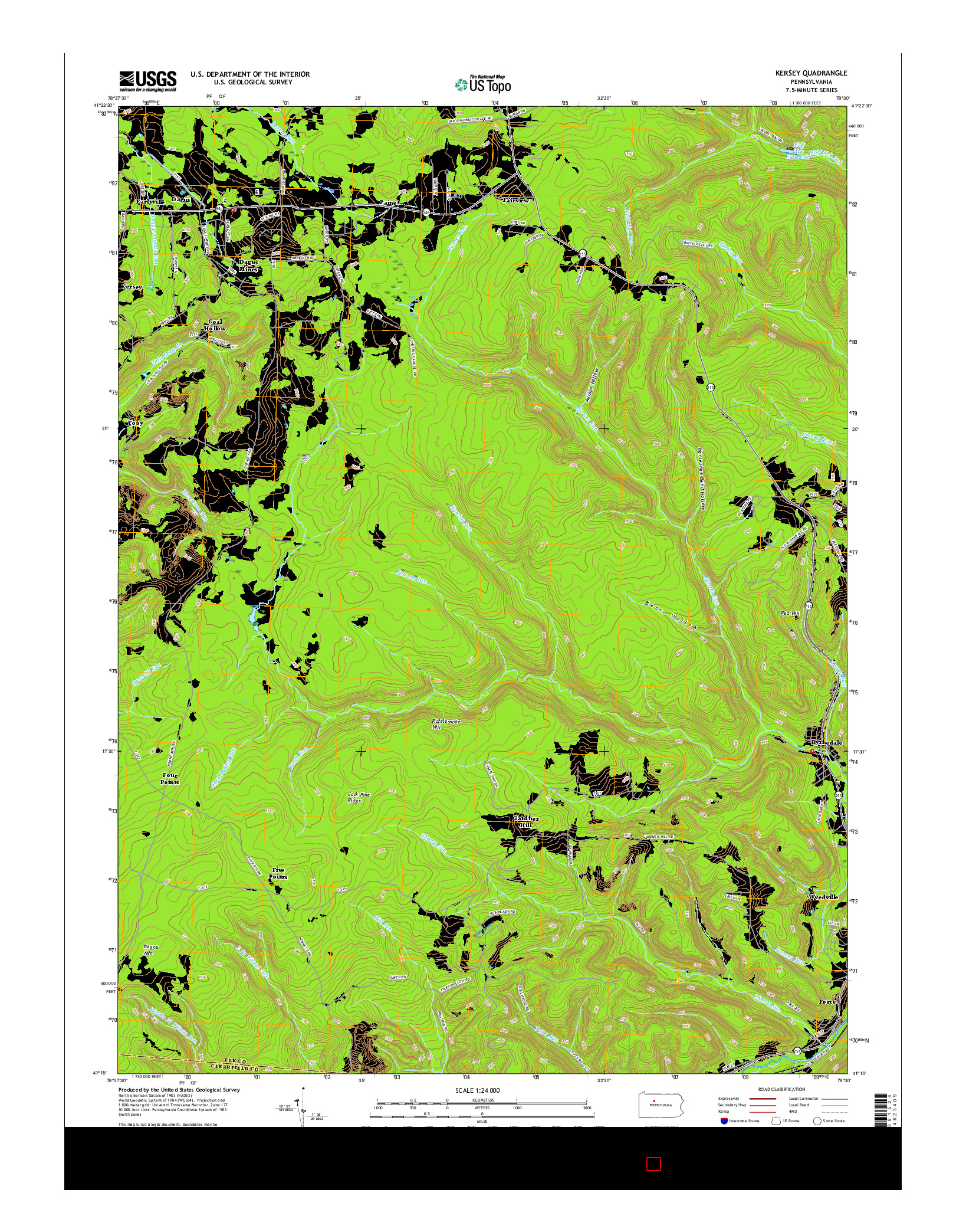 USGS US TOPO 7.5-MINUTE MAP FOR KERSEY, PA 2016