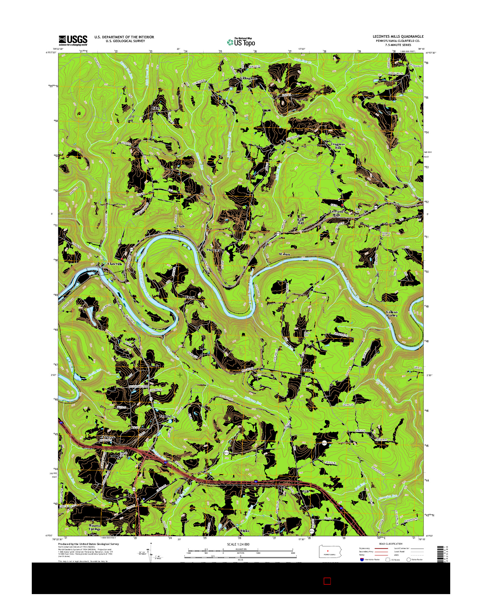 USGS US TOPO 7.5-MINUTE MAP FOR LECONTES MILLS, PA 2016