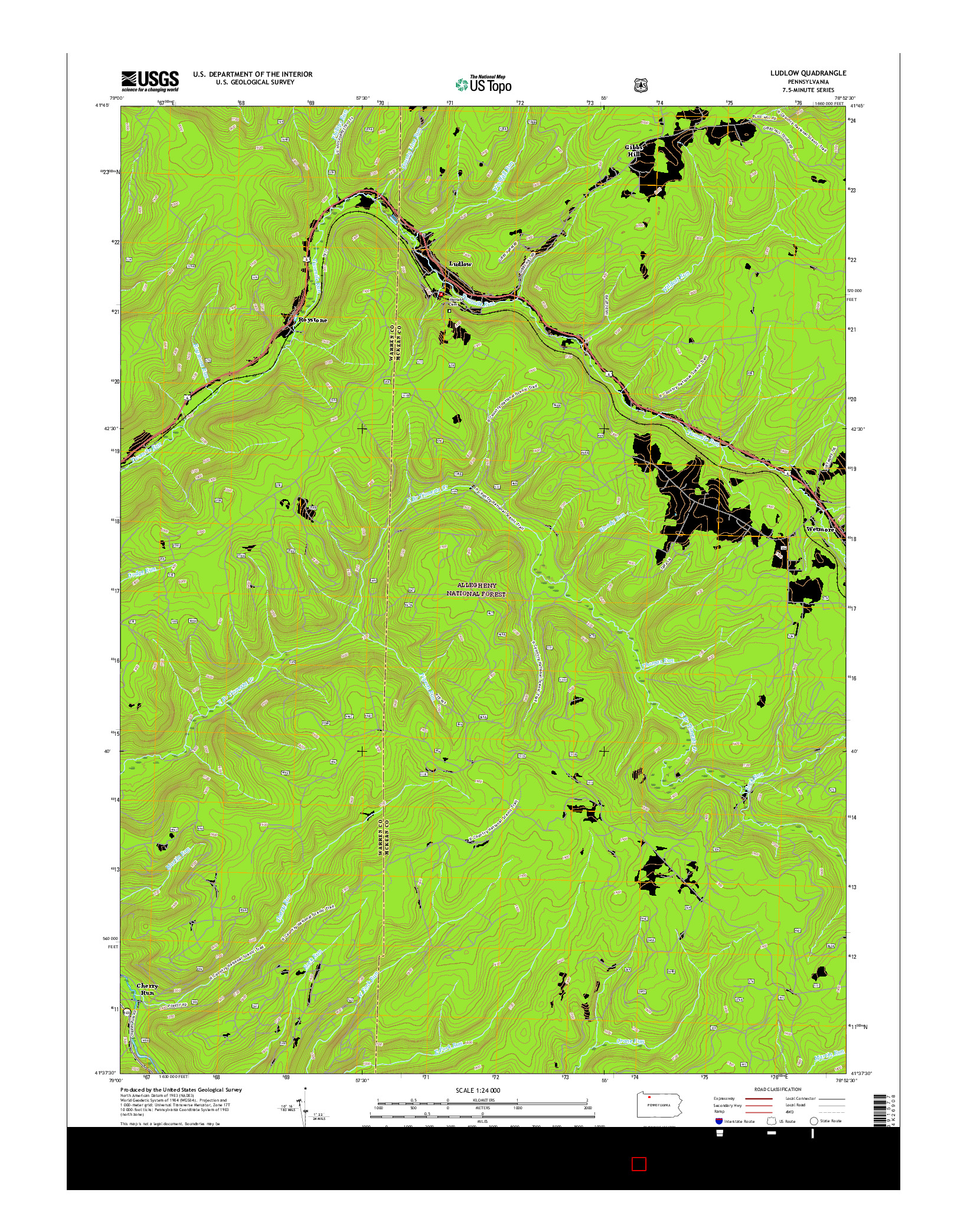 USGS US TOPO 7.5-MINUTE MAP FOR LUDLOW, PA 2016