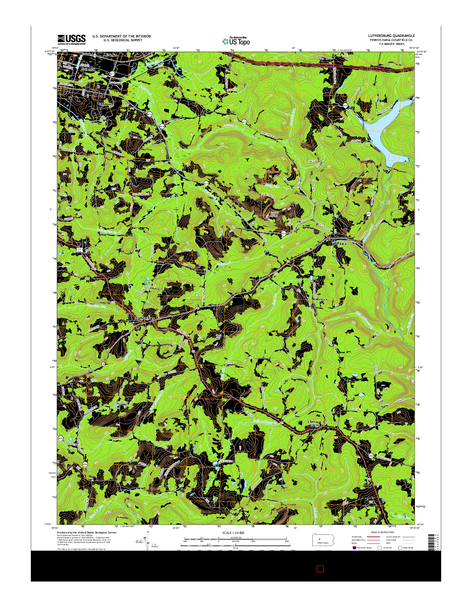 USGS US TOPO 7.5-MINUTE MAP FOR LUTHERSBURG, PA 2016