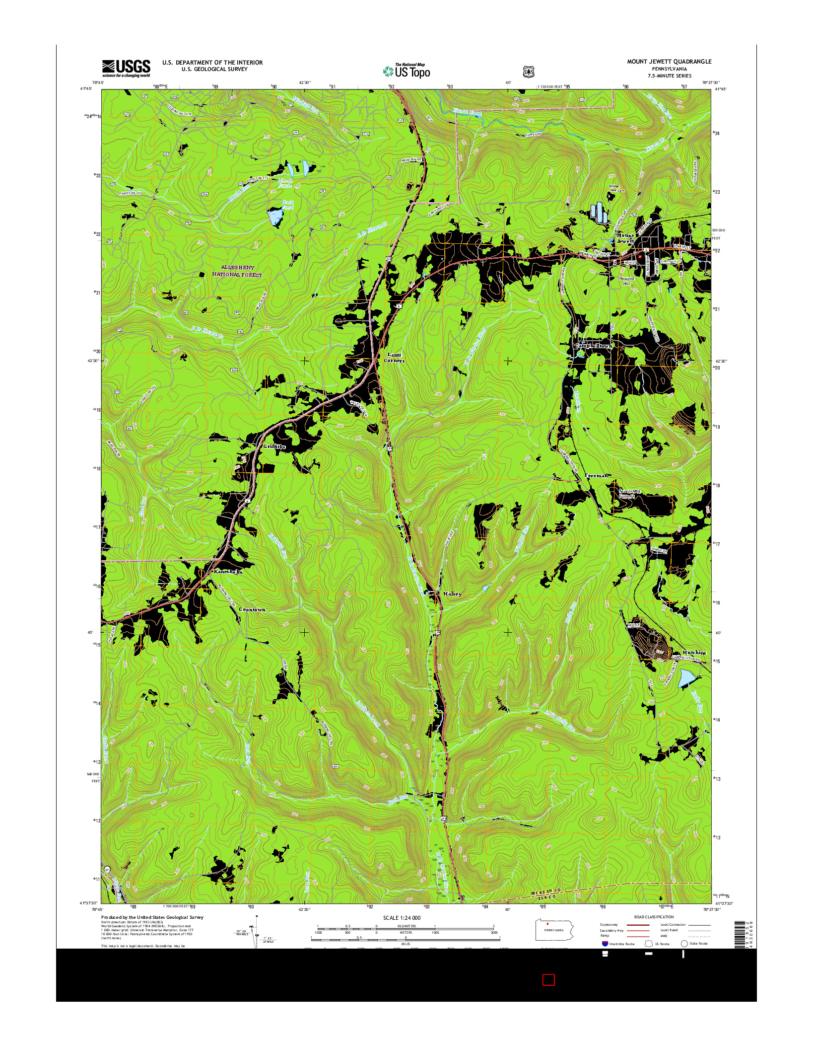USGS US TOPO 7.5-MINUTE MAP FOR MOUNT JEWETT, PA 2016