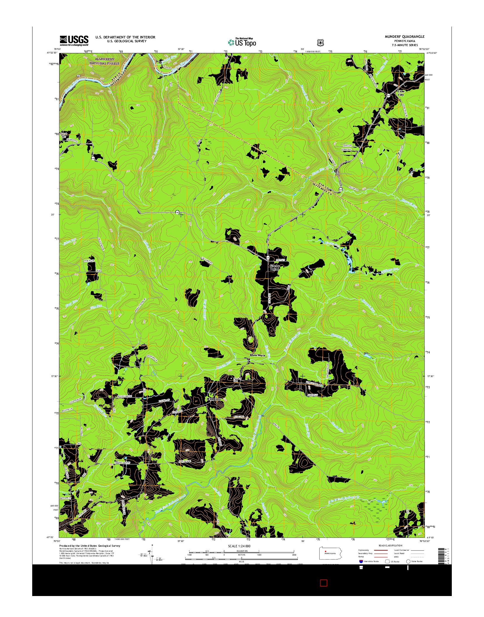 USGS US TOPO 7.5-MINUTE MAP FOR MUNDERF, PA 2016