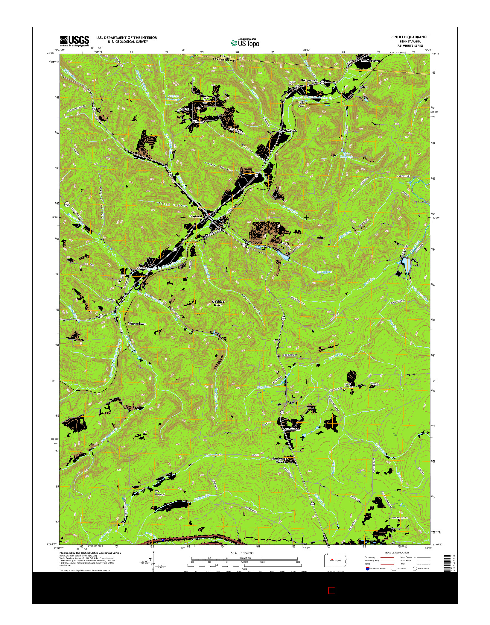 USGS US TOPO 7.5-MINUTE MAP FOR PENFIELD, PA 2016