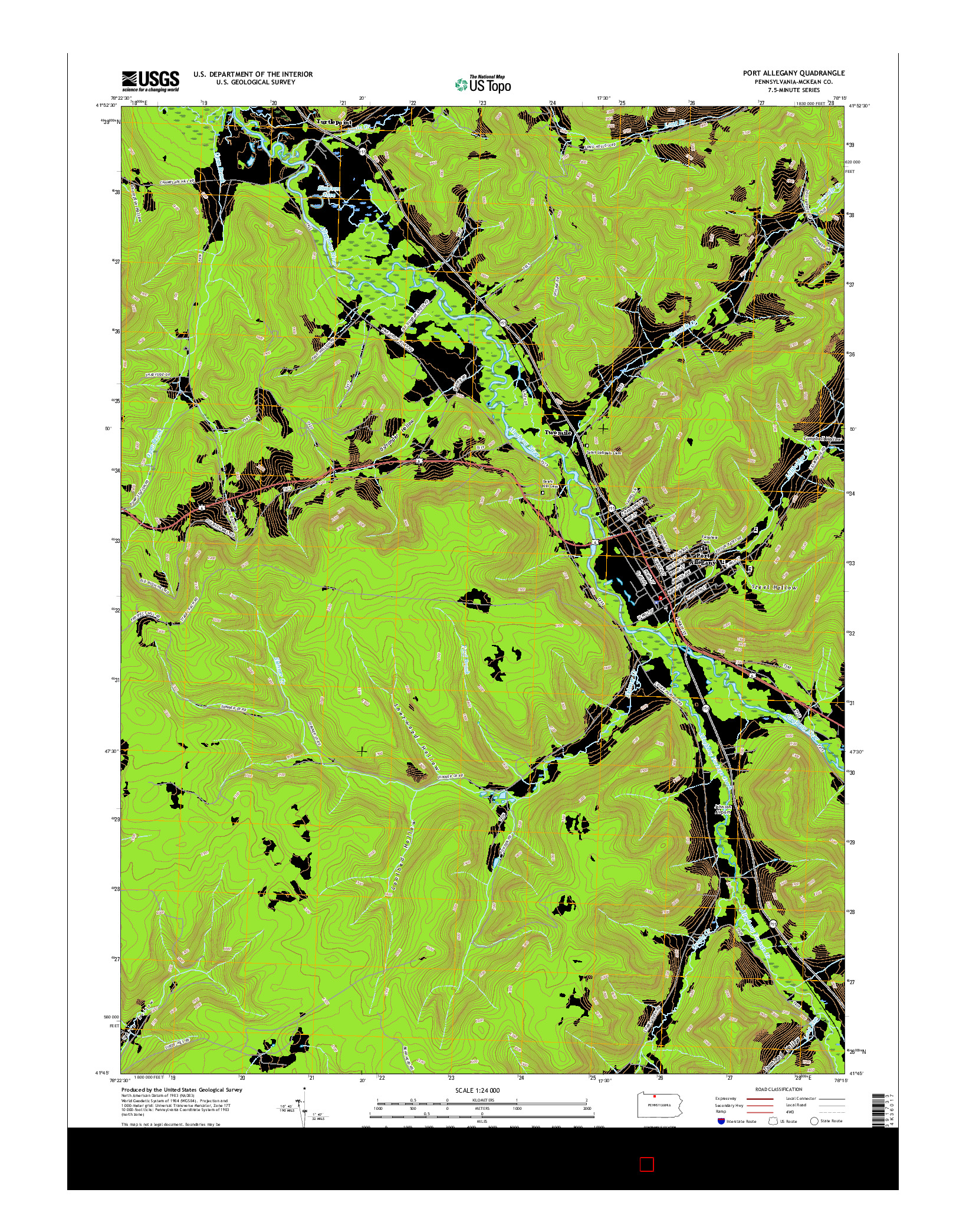 USGS US TOPO 7.5-MINUTE MAP FOR PORT ALLEGANY, PA 2016