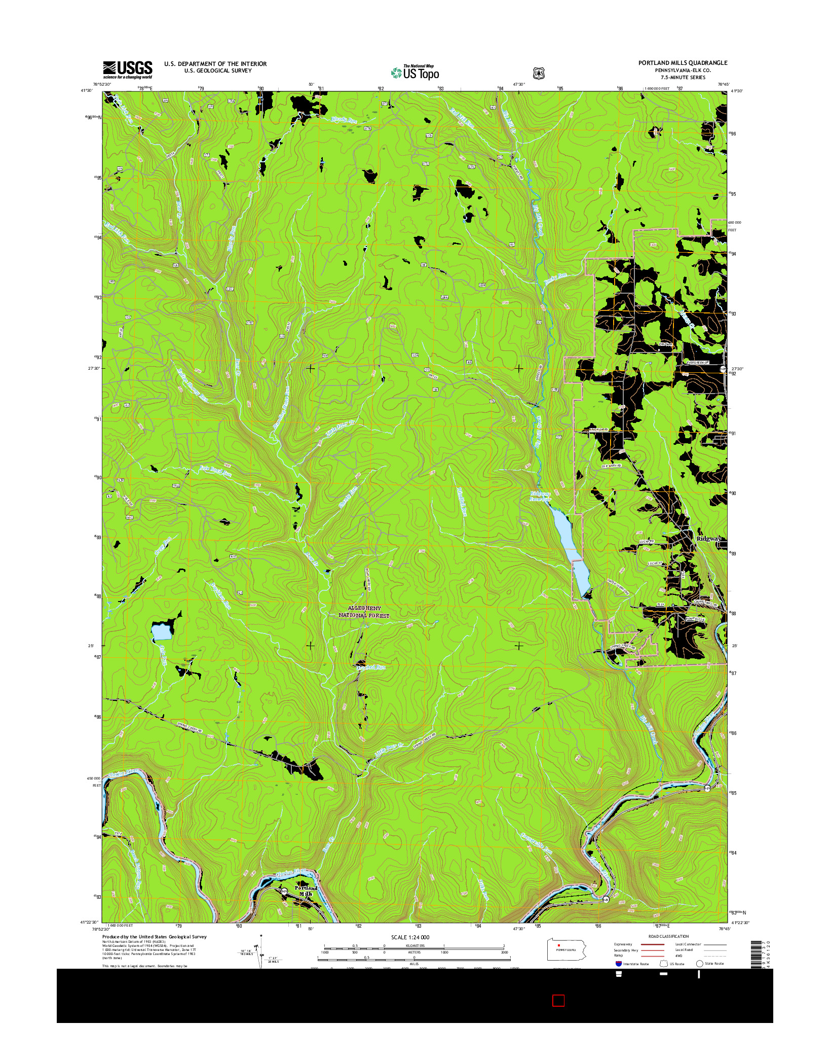 USGS US TOPO 7.5-MINUTE MAP FOR PORTLAND MILLS, PA 2016