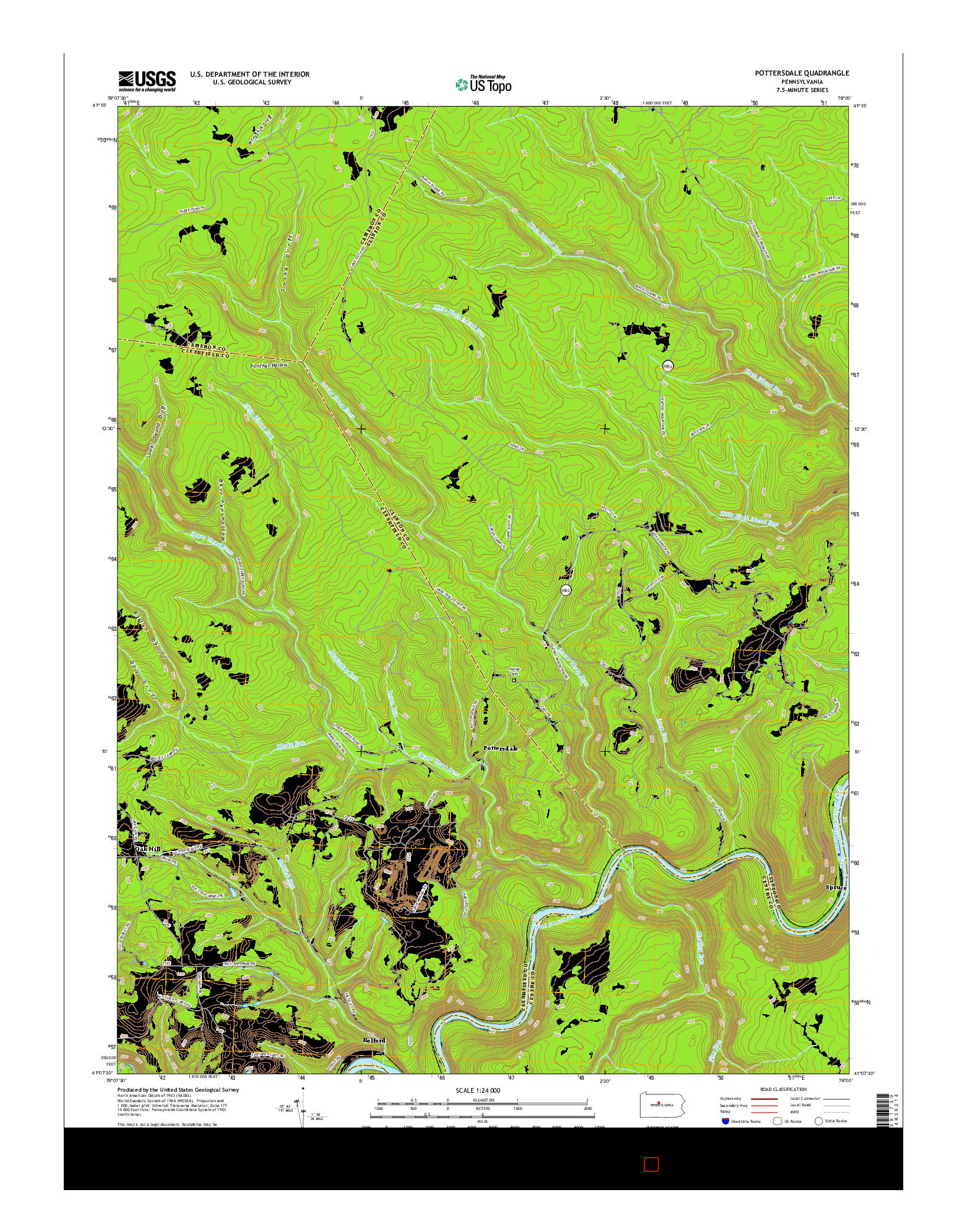 USGS US TOPO 7.5-MINUTE MAP FOR POTTERSDALE, PA 2016