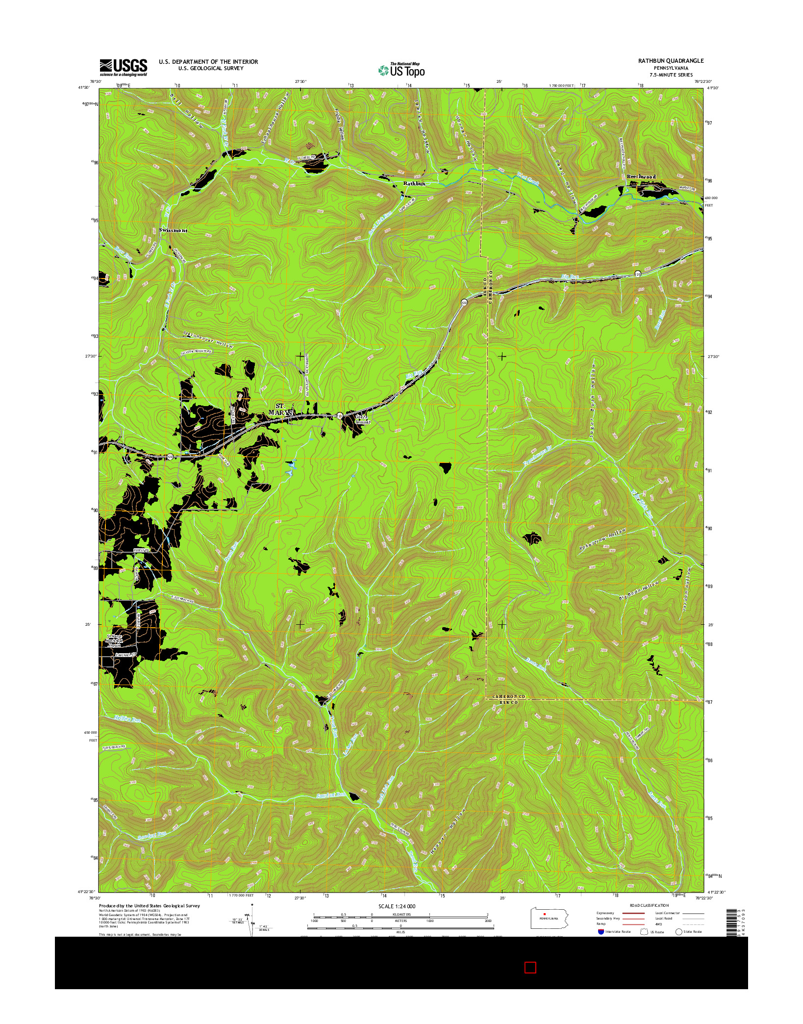 USGS US TOPO 7.5-MINUTE MAP FOR RATHBUN, PA 2016