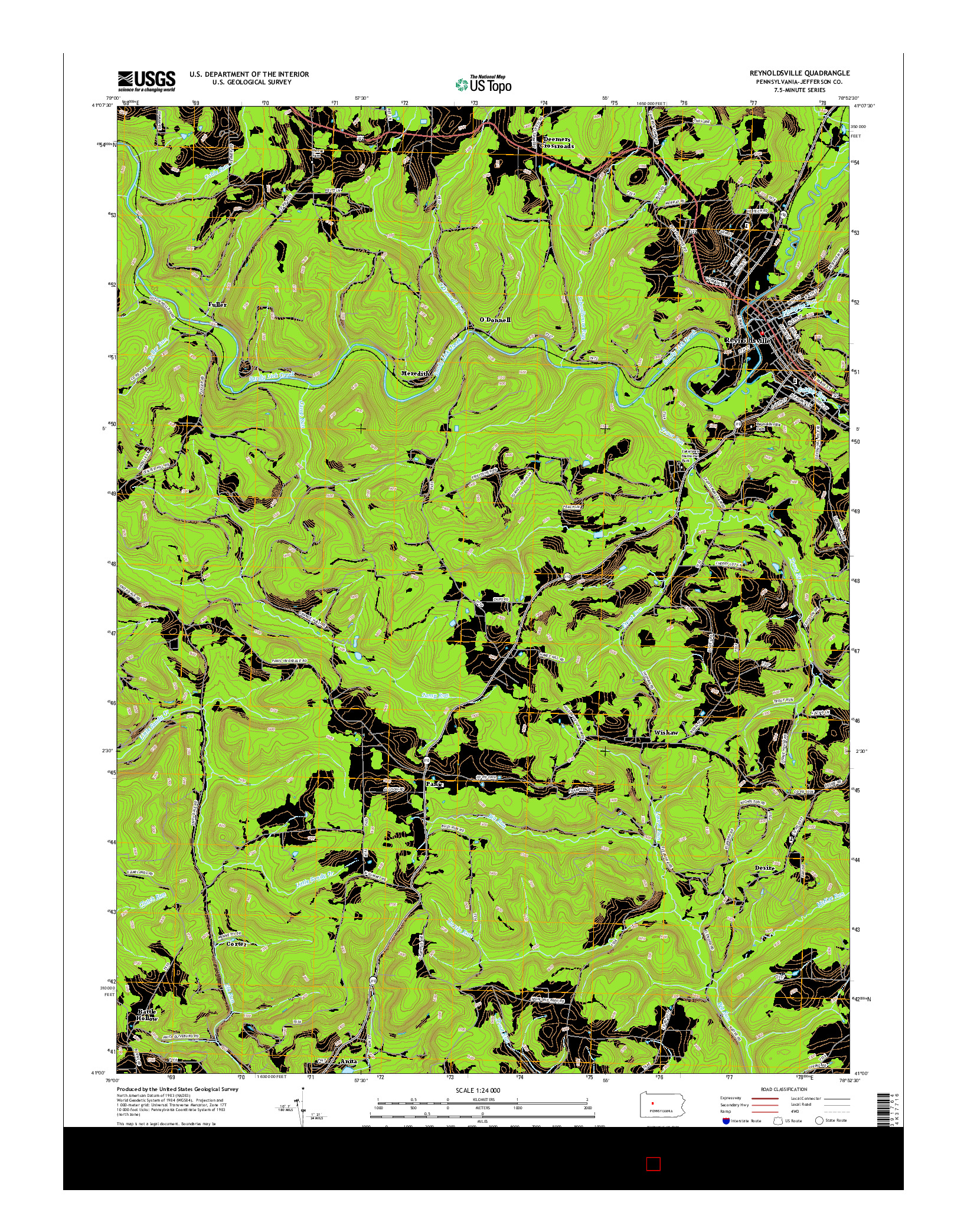 USGS US TOPO 7.5-MINUTE MAP FOR REYNOLDSVILLE, PA 2016