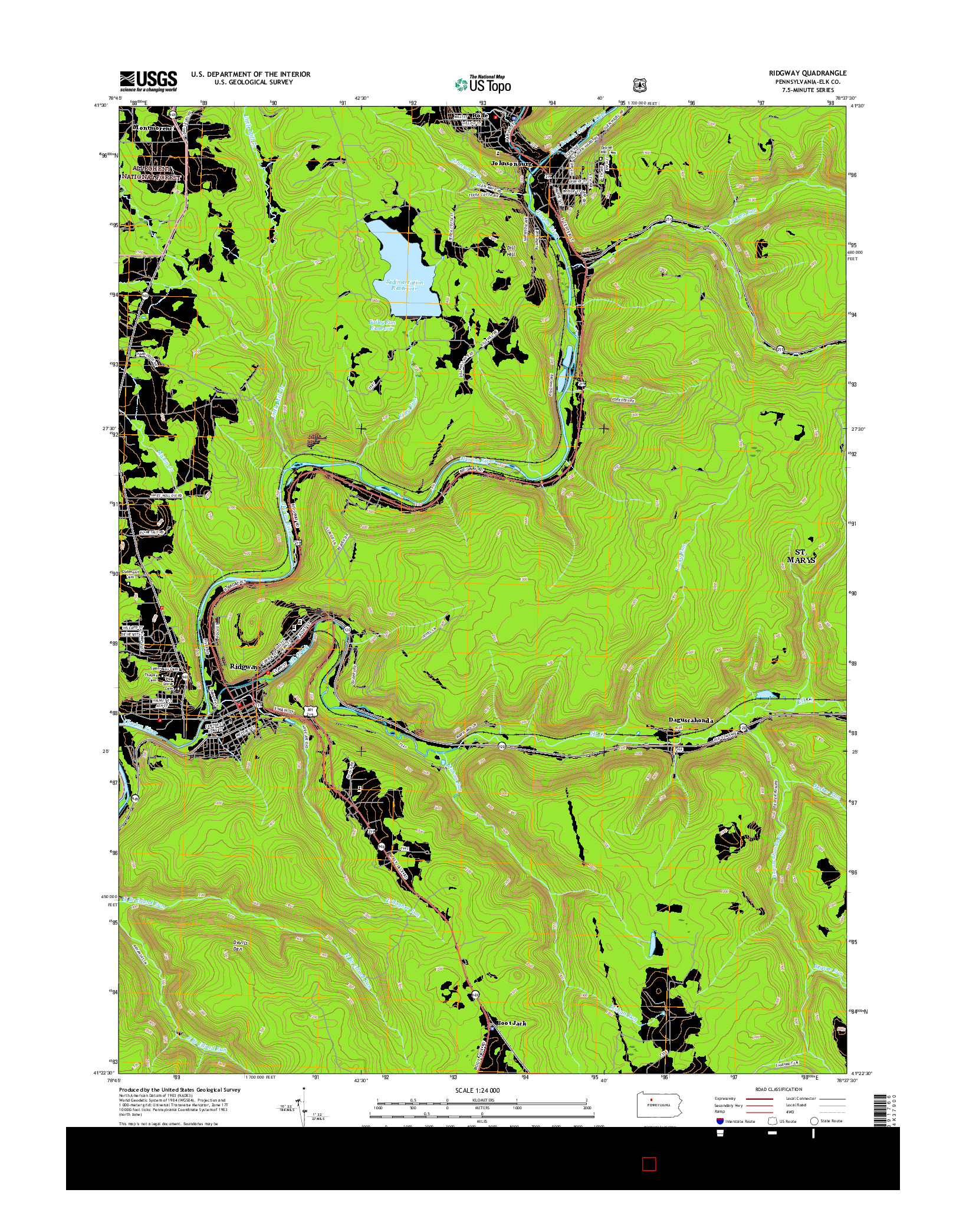 USGS US TOPO 7.5-MINUTE MAP FOR RIDGWAY, PA 2016