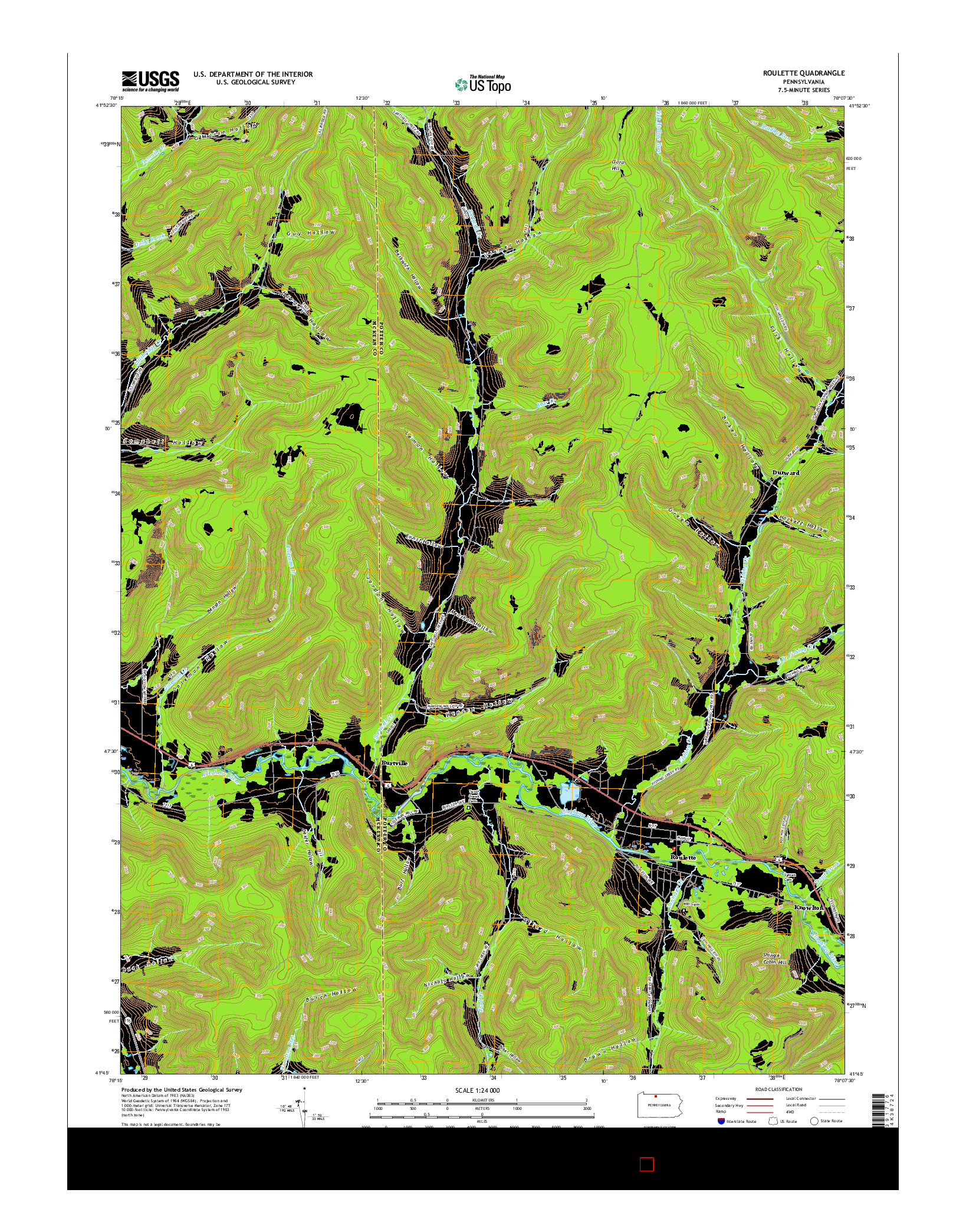 USGS US TOPO 7.5-MINUTE MAP FOR ROULETTE, PA 2016