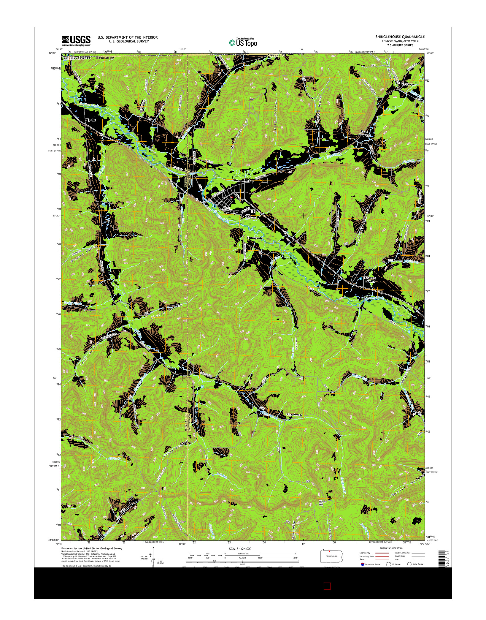 USGS US TOPO 7.5-MINUTE MAP FOR SHINGLEHOUSE, PA-NY 2016