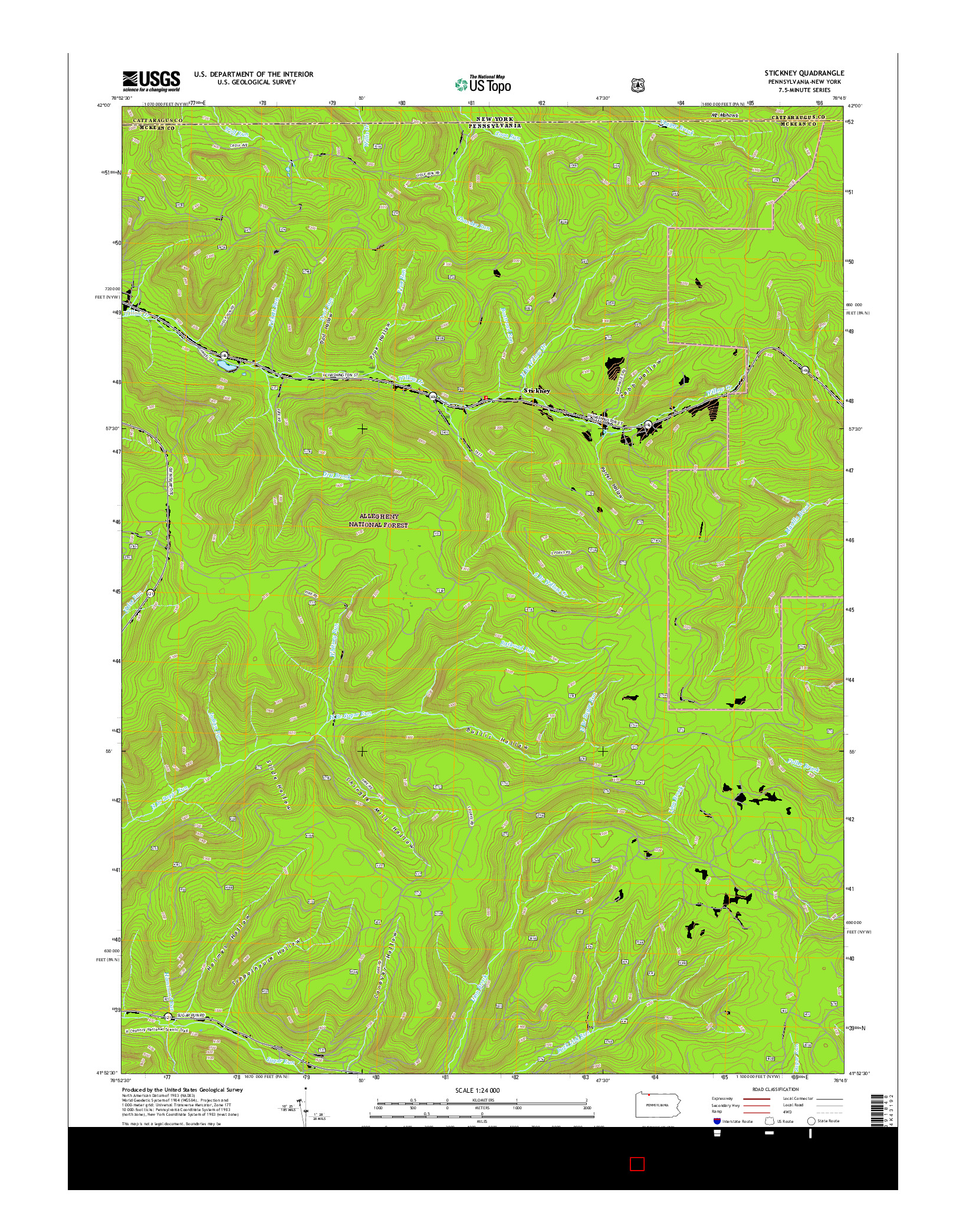 USGS US TOPO 7.5-MINUTE MAP FOR STICKNEY, PA-NY 2016