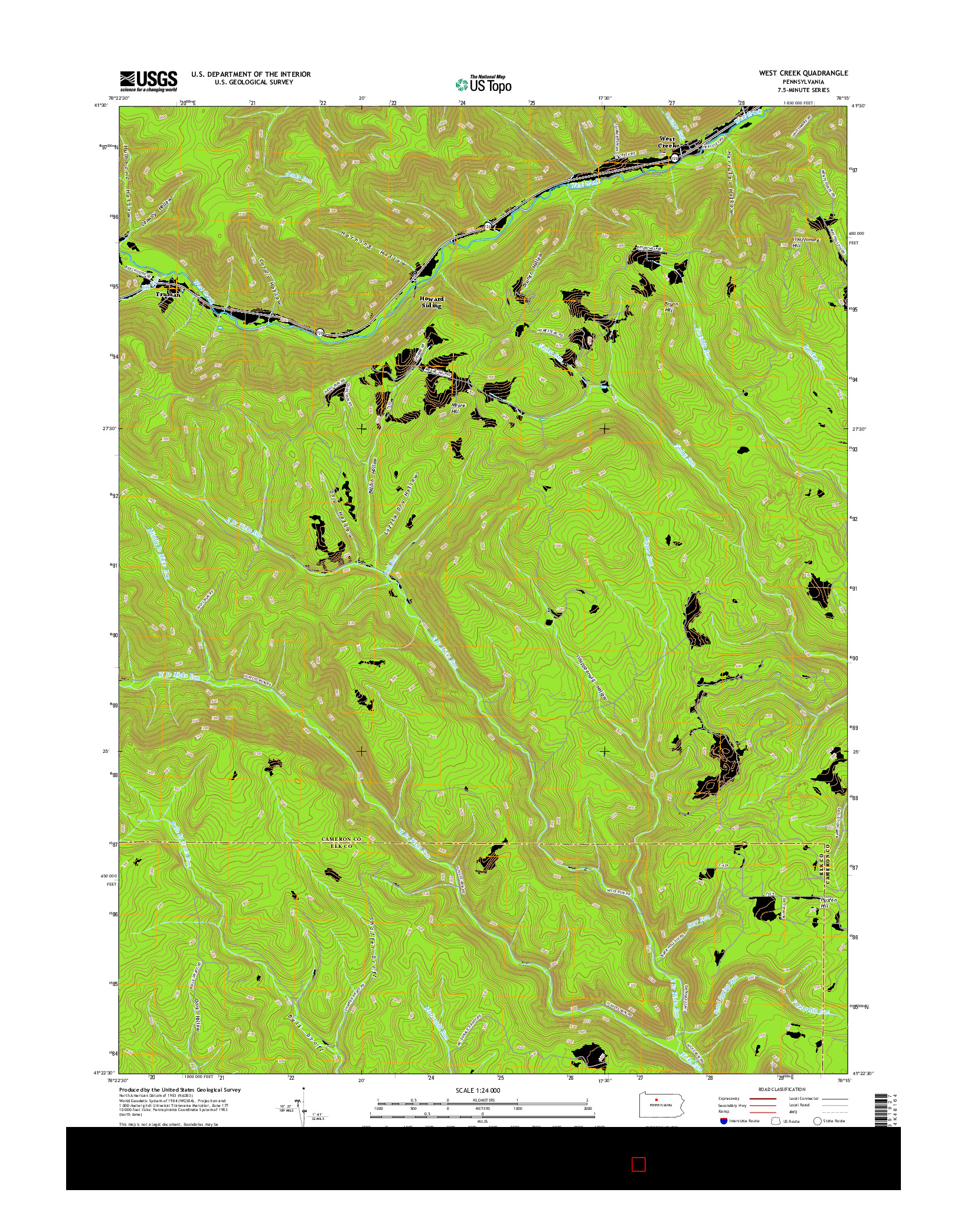 USGS US TOPO 7.5-MINUTE MAP FOR WEST CREEK, PA 2016