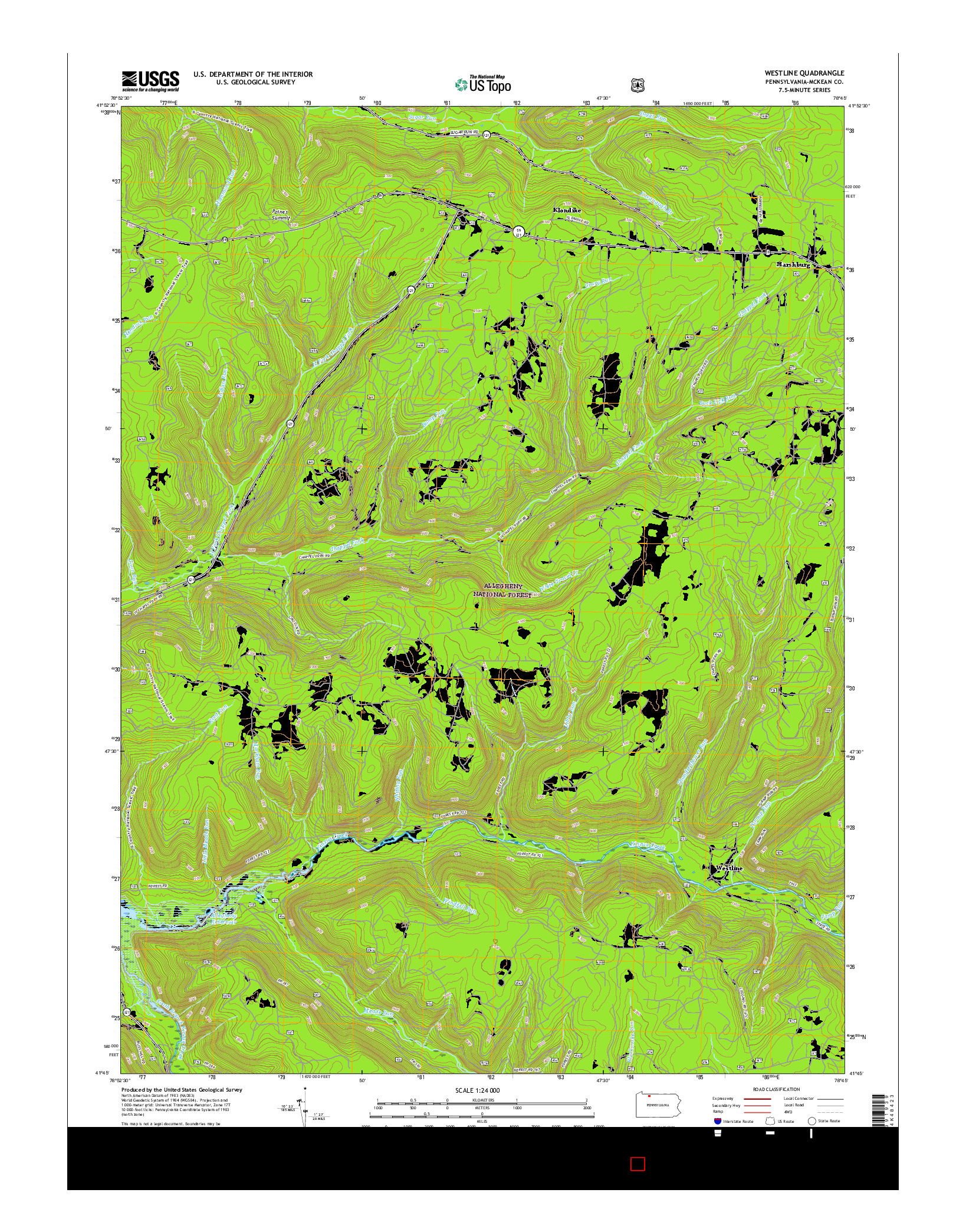 USGS US TOPO 7.5-MINUTE MAP FOR WESTLINE, PA 2016