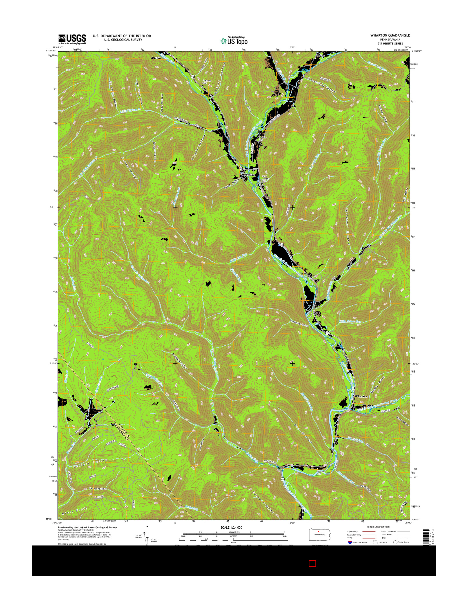 USGS US TOPO 7.5-MINUTE MAP FOR WHARTON, PA 2016