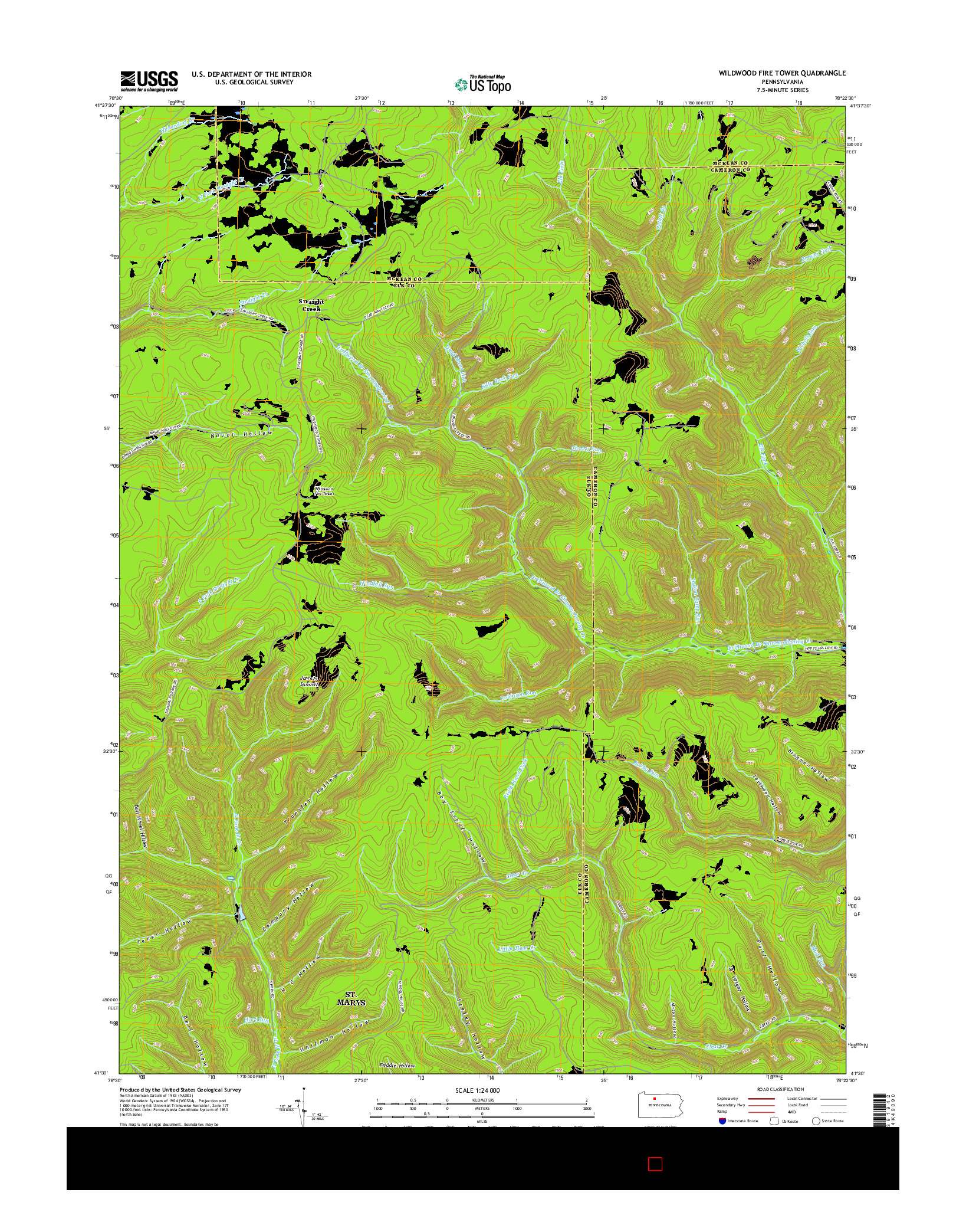 USGS US TOPO 7.5-MINUTE MAP FOR WILDWOOD FIRE TOWER, PA 2016