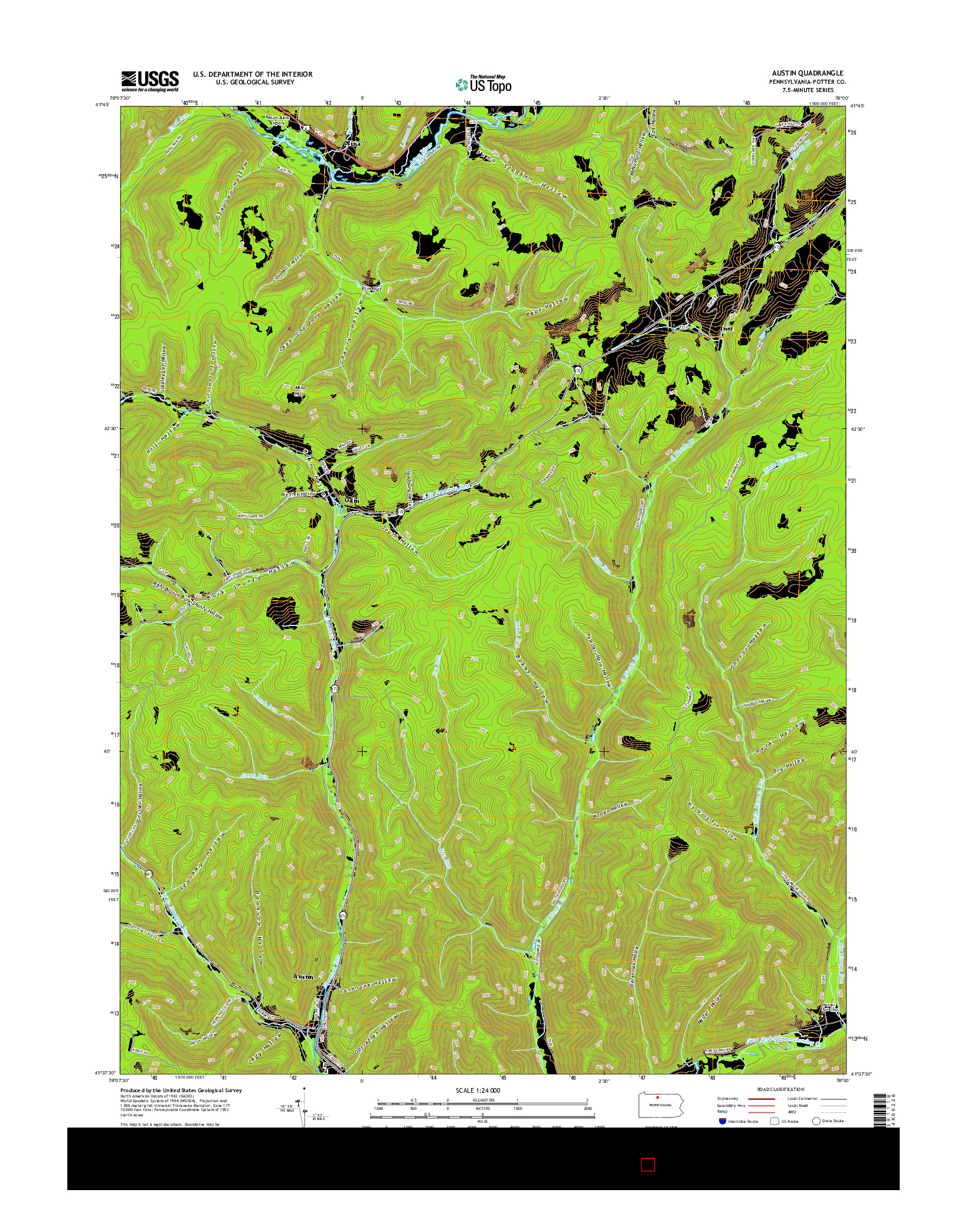 USGS US TOPO 7.5-MINUTE MAP FOR AUSTIN, PA 2016